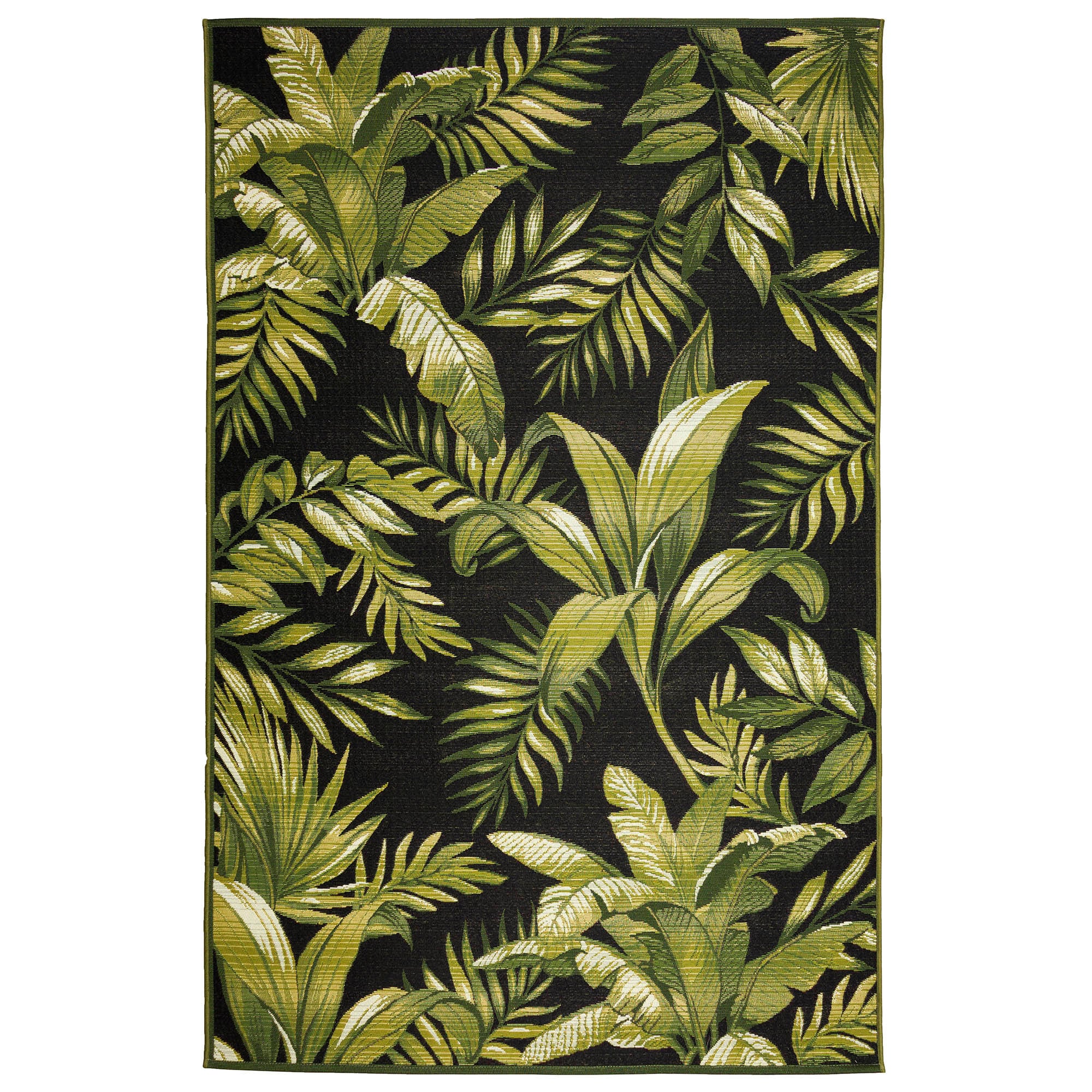 Black and Green Tropical Leopard Print Indoor/Outdoor Rug