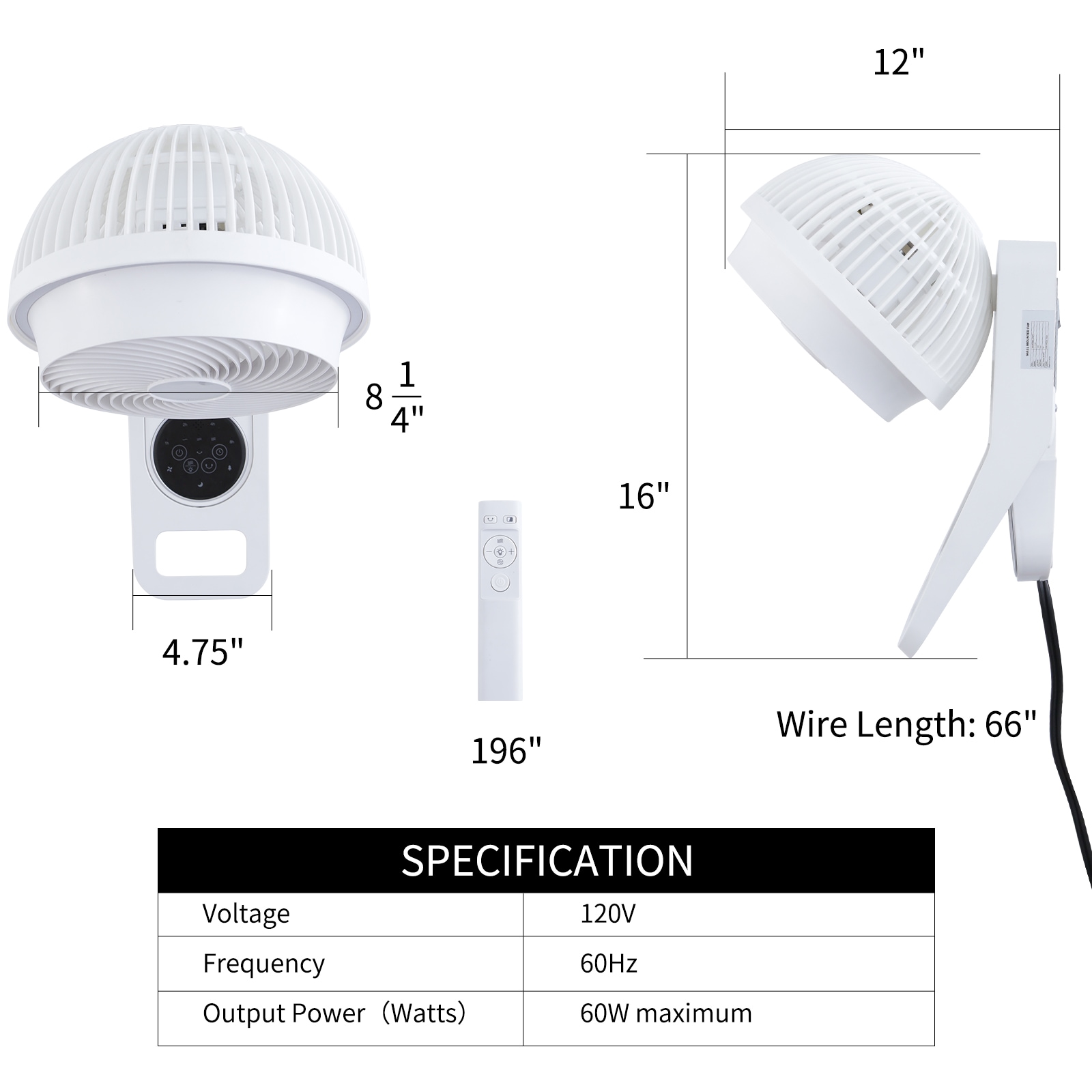 Siavonce 8-in Oscillation Indoor or Outdoor White Wall Mounted Fan FZ43297 Sansujyuku sansujyuku.com