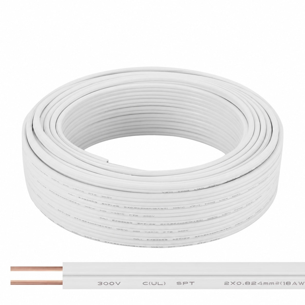 Aoibox  50 ft 18 2 SPT 1 Copper Low Voltage Electrical Wire Flexible 18 Gauge 2 Conductor Lighting Cable White