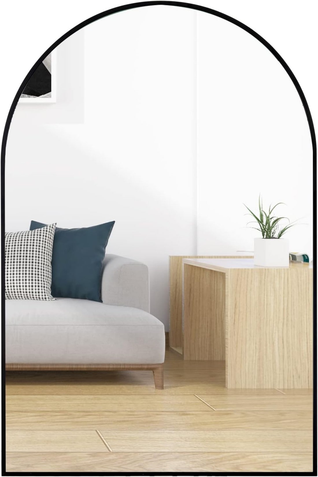 Flynama 20-in W x 30-in H Arch Black Framed Wall Mirror