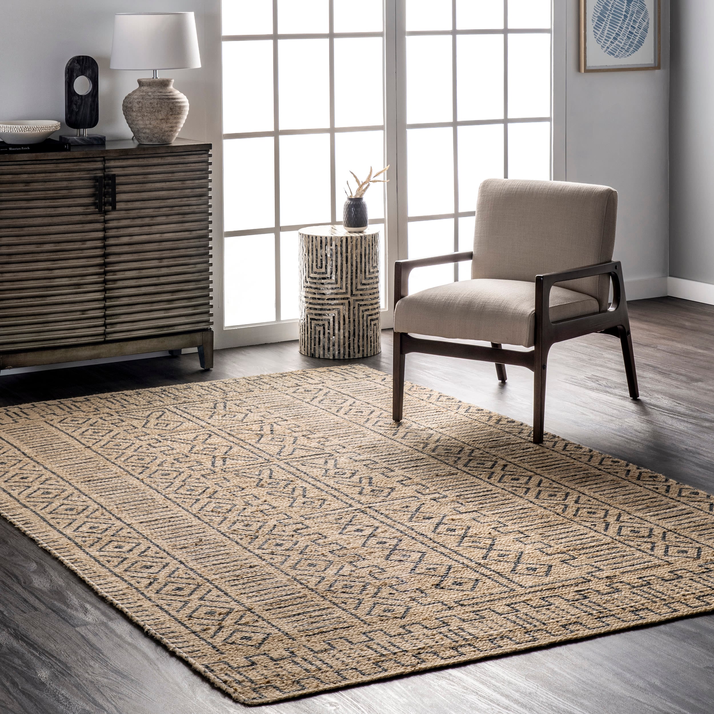 Tuareg-Inspired Handmade Braided Jute Area Rug, 5' x 8', Gray