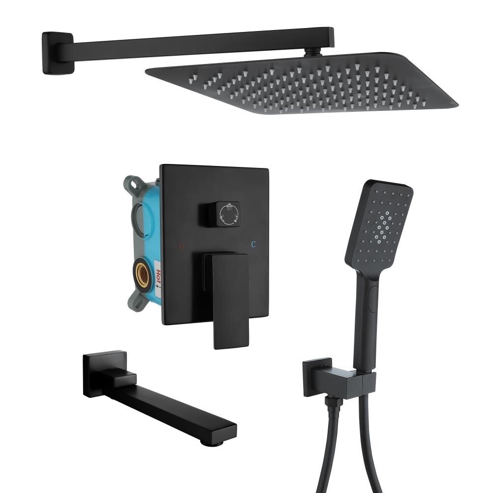 KINWELL 98103-10-H Matte Black Waterfall Built-In Shower Faucet System with 3-way Diverter Valve Included