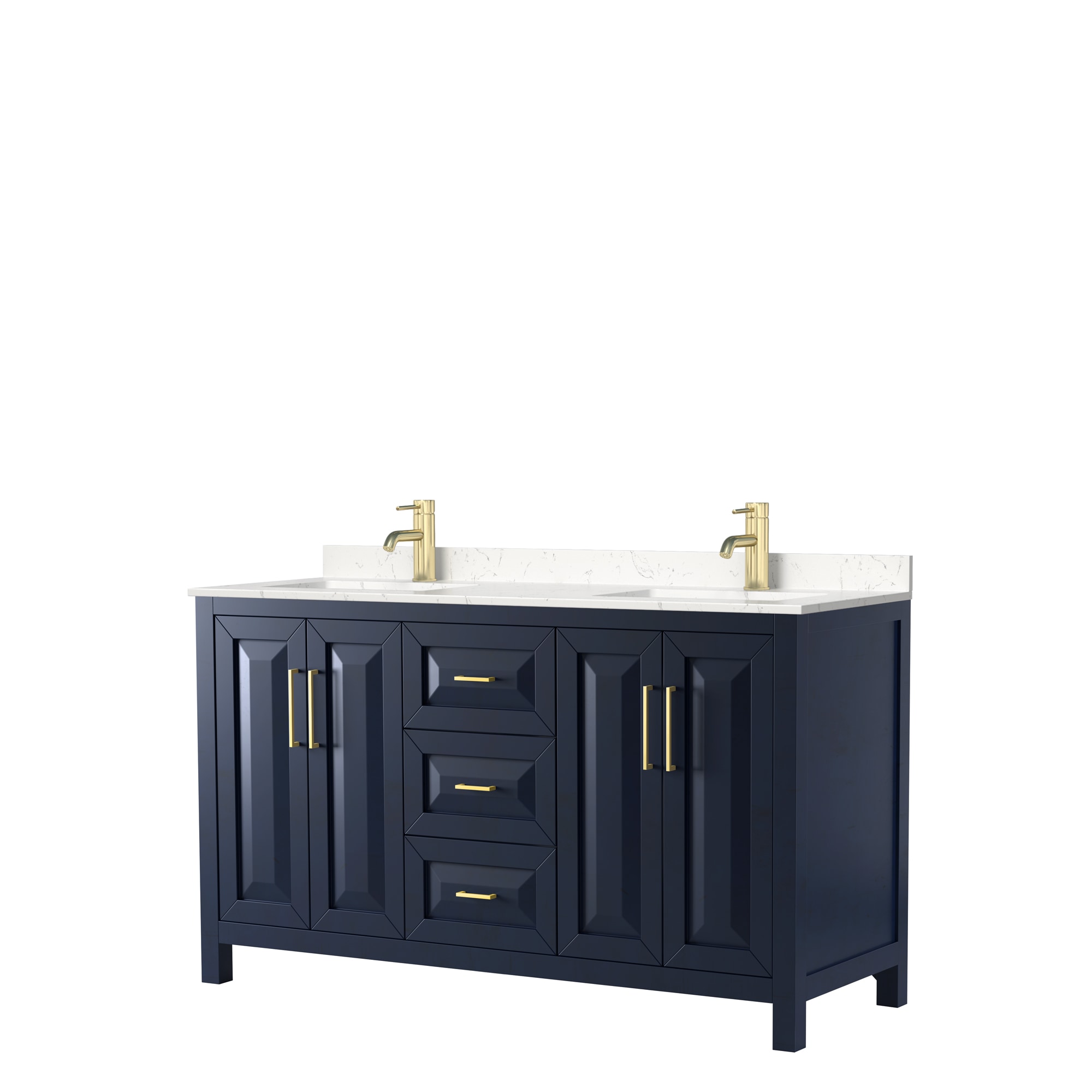 Wyndham Collection WCV252560DBLC2UNSMXX Daria 60-in Dark Blue with Brushed Gold Trim Undermount Double sink Bathroom Vanity with Carrara Cultured Marble Cultured marble Top