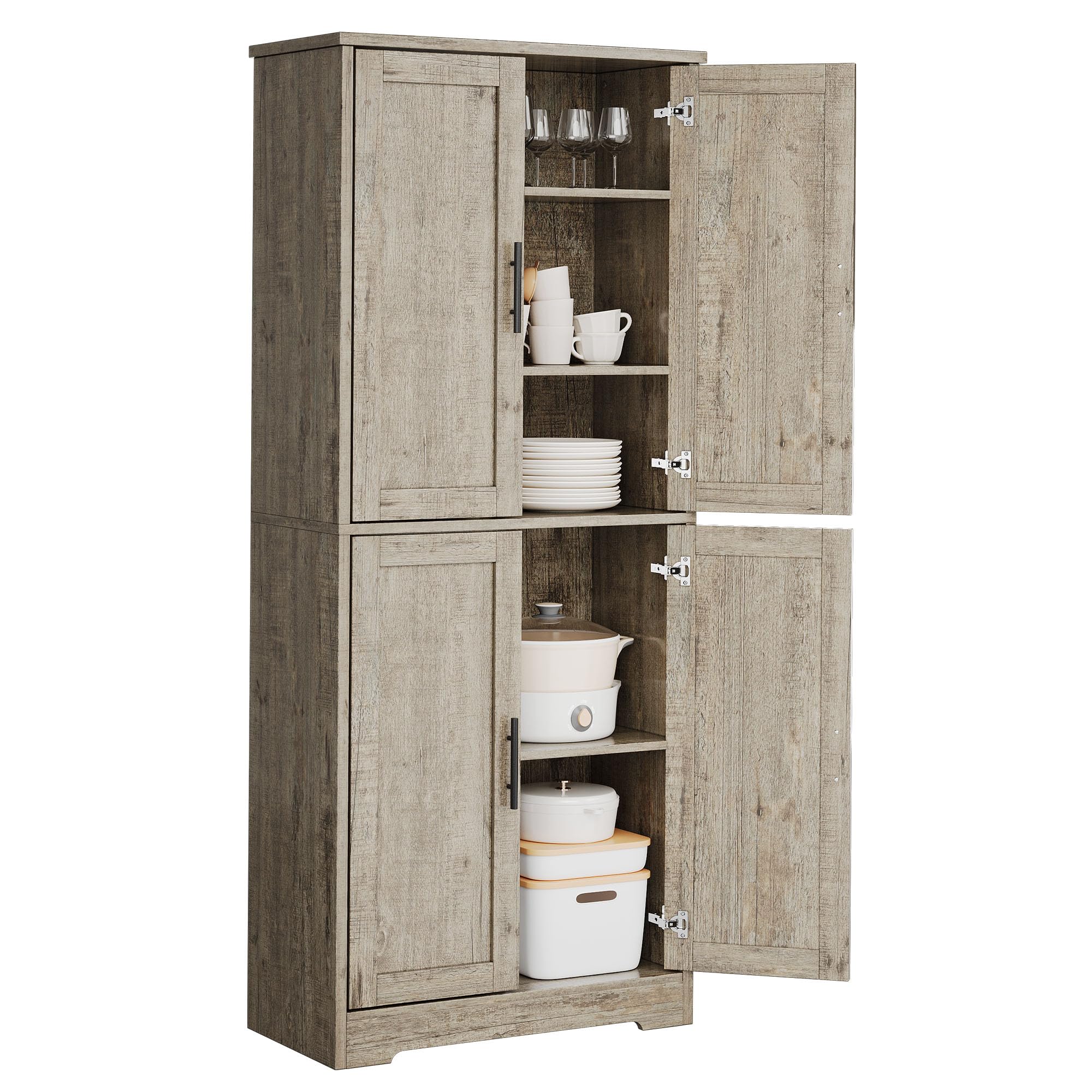 Garvee Tall Storage Cabinet with Doors and Drawers Wood Wide Bathroom Kitchen Pantry Cabinet with Adjustable Shelves Freestanding Bathroom Kitchen Storage Organizer Grey