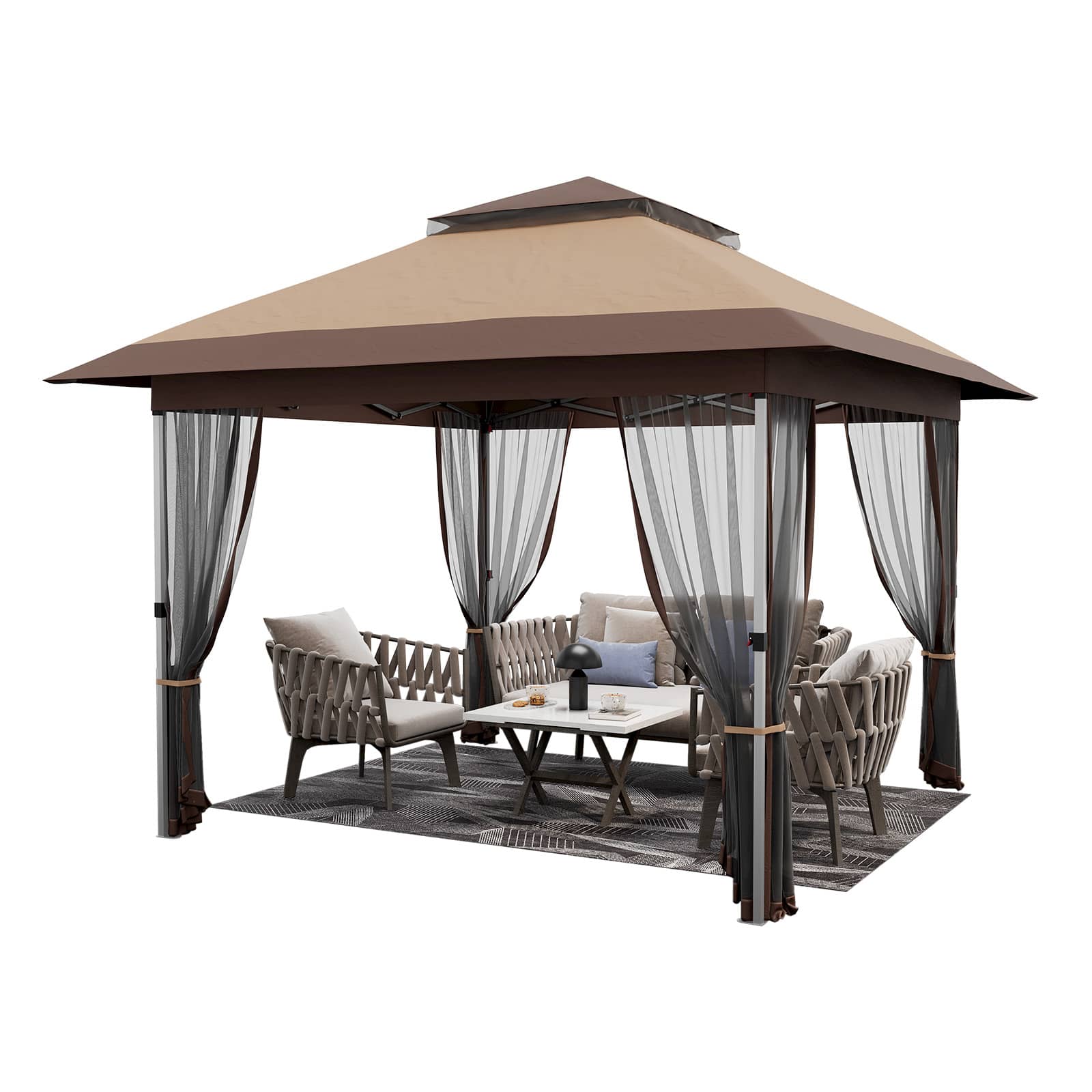 Qeetex JXNAG-POU-0A3CXD0O 12 x 12ft Pop-up Gazebo Double Roof Outdoor Canopy Tent with Mosquito Netting Camping Canopy Gazebo for Lawn Patio and Garden