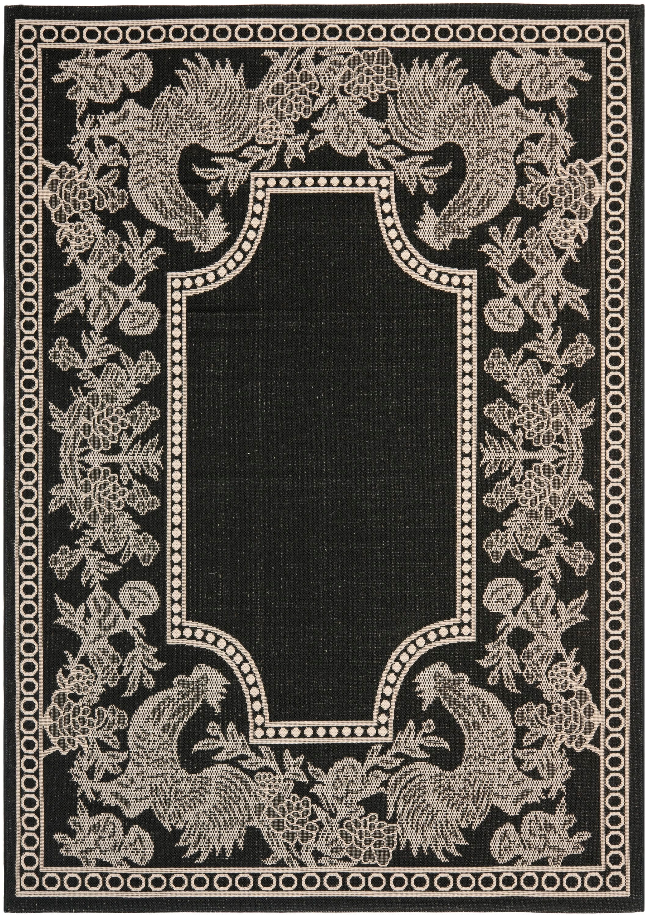 Safavieh CY3305-3908-5 Courtyard Praia 5 x 8 (ft) Loomed Polypropylene Black/Sand Rectangular Indoor/Outdoor Floral/Botanical Coastal Area rug