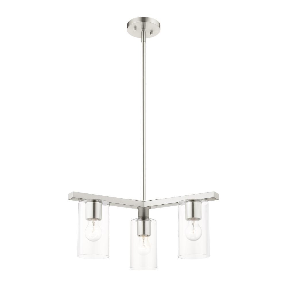 Zurich Elegance 3-Light Brushed Nickel Chandelier with Clear Glass