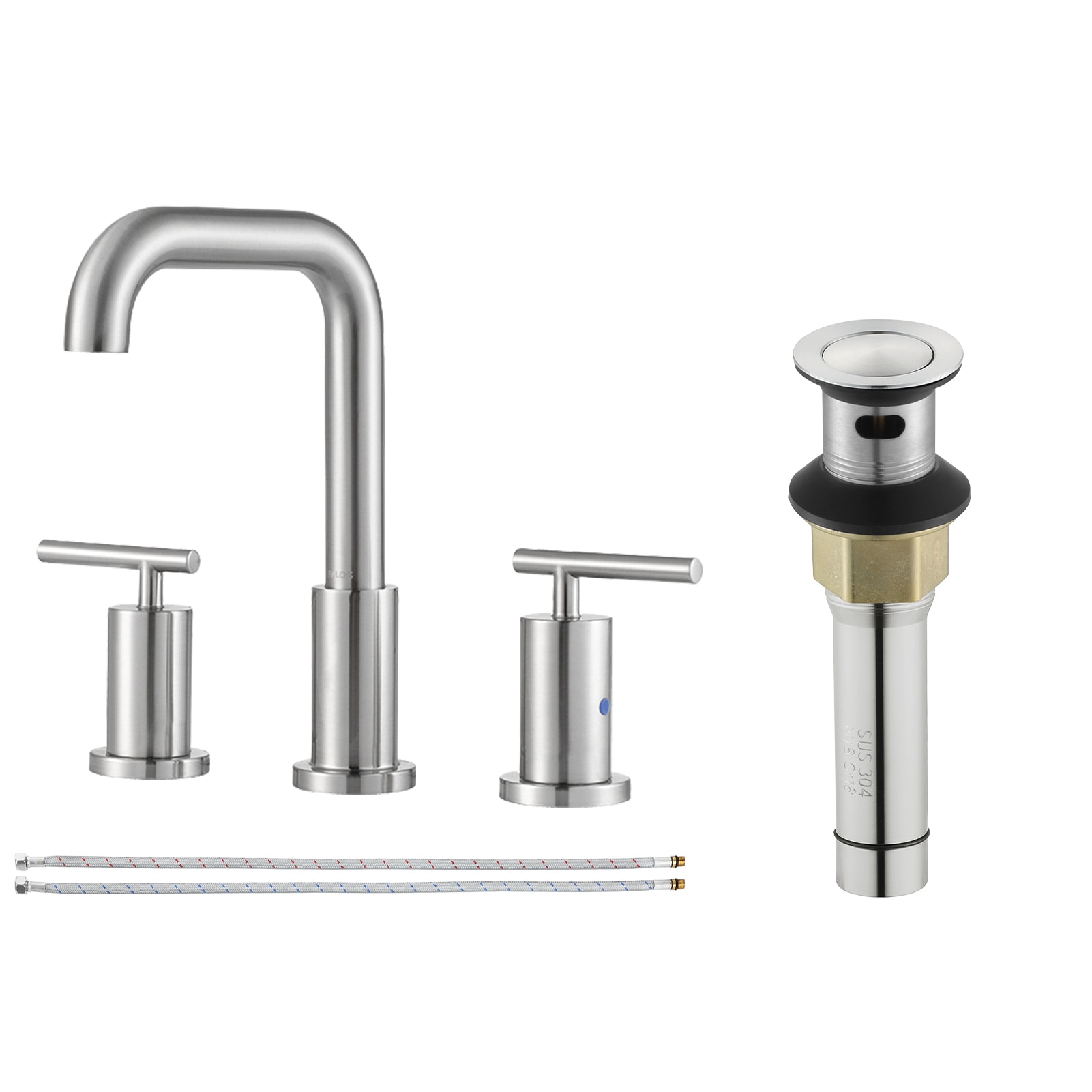 PARLOS 1434102 Eleanor Brushed Nickel Widespread 2-handle High-arc Residential Handle Bathroom Sink Faucet with Drain