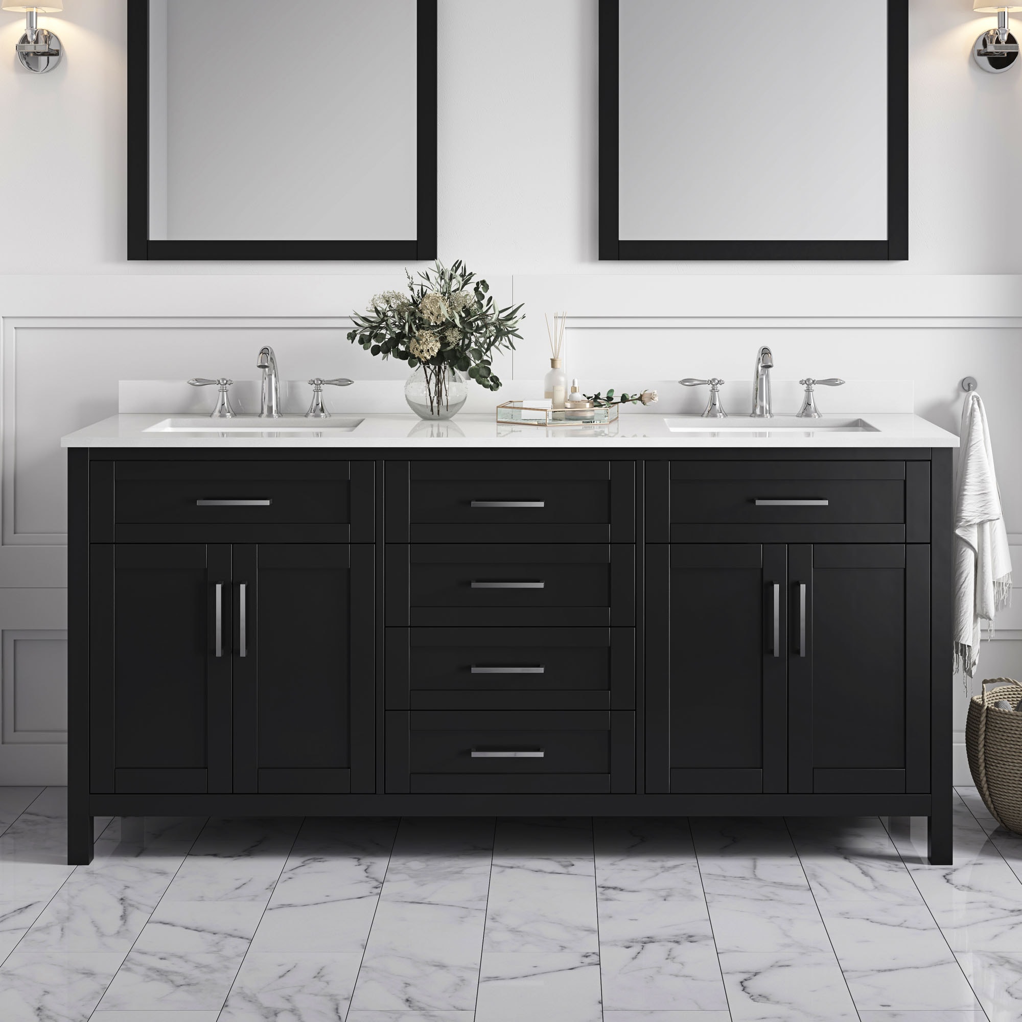 OVE Decors 15VVA-TAHO72-C69 Tahoe 72-in Espresso Undermount Double sink Bathroom Vanity with White Engineered stone Top