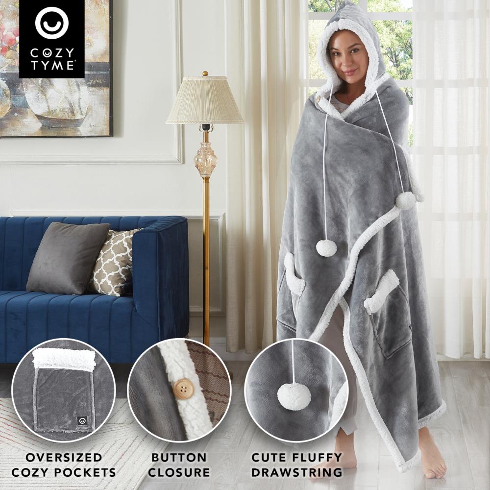 Cozy Tyme Lucian Light Grey 50-in x 70-in Throw in the Blankets ...