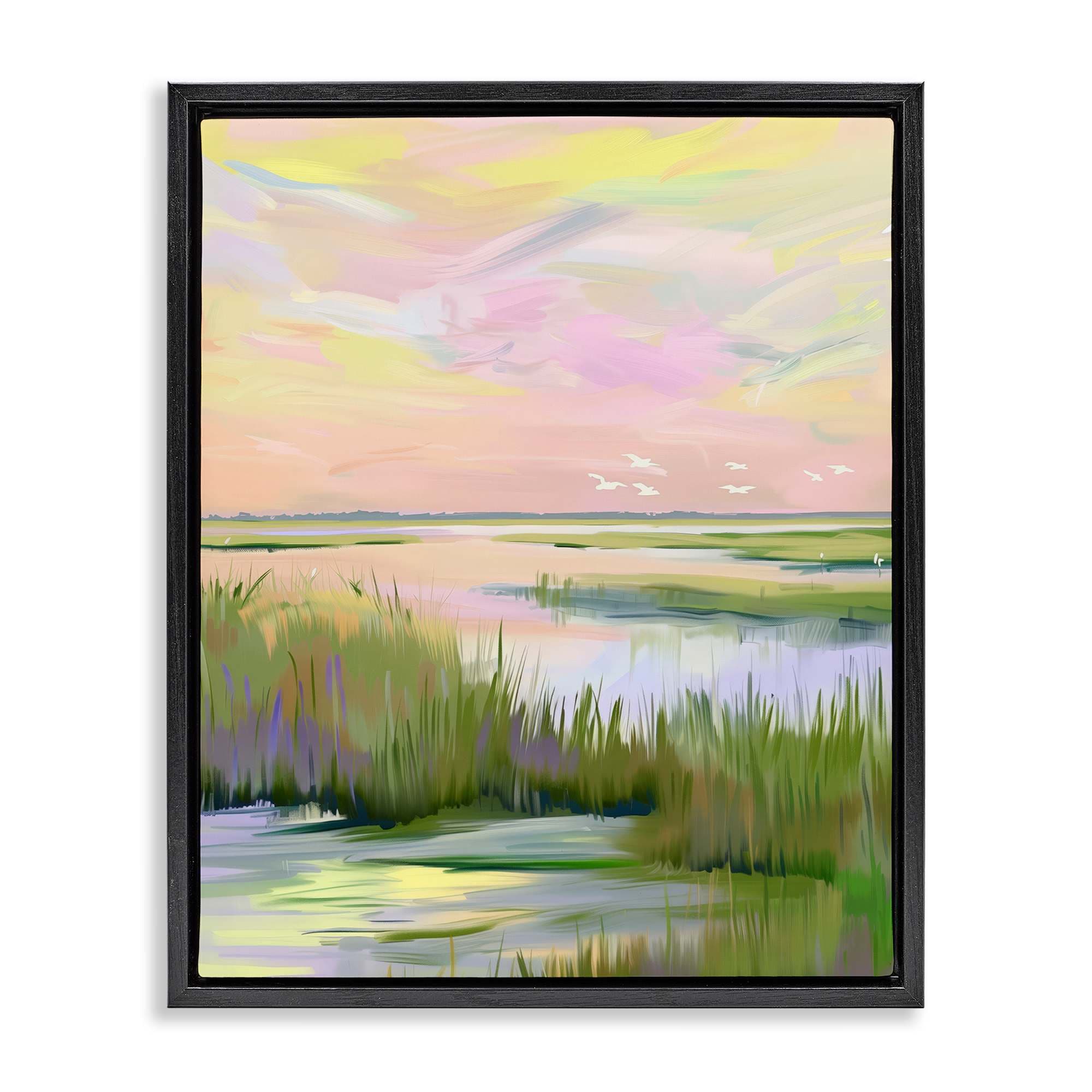 Stupell Industries BT-691-FFB-16X20 Soft Pink Marshland Sunrise Black Framed Floater Canvas Wall Art By Arlington Prints 17 x 21