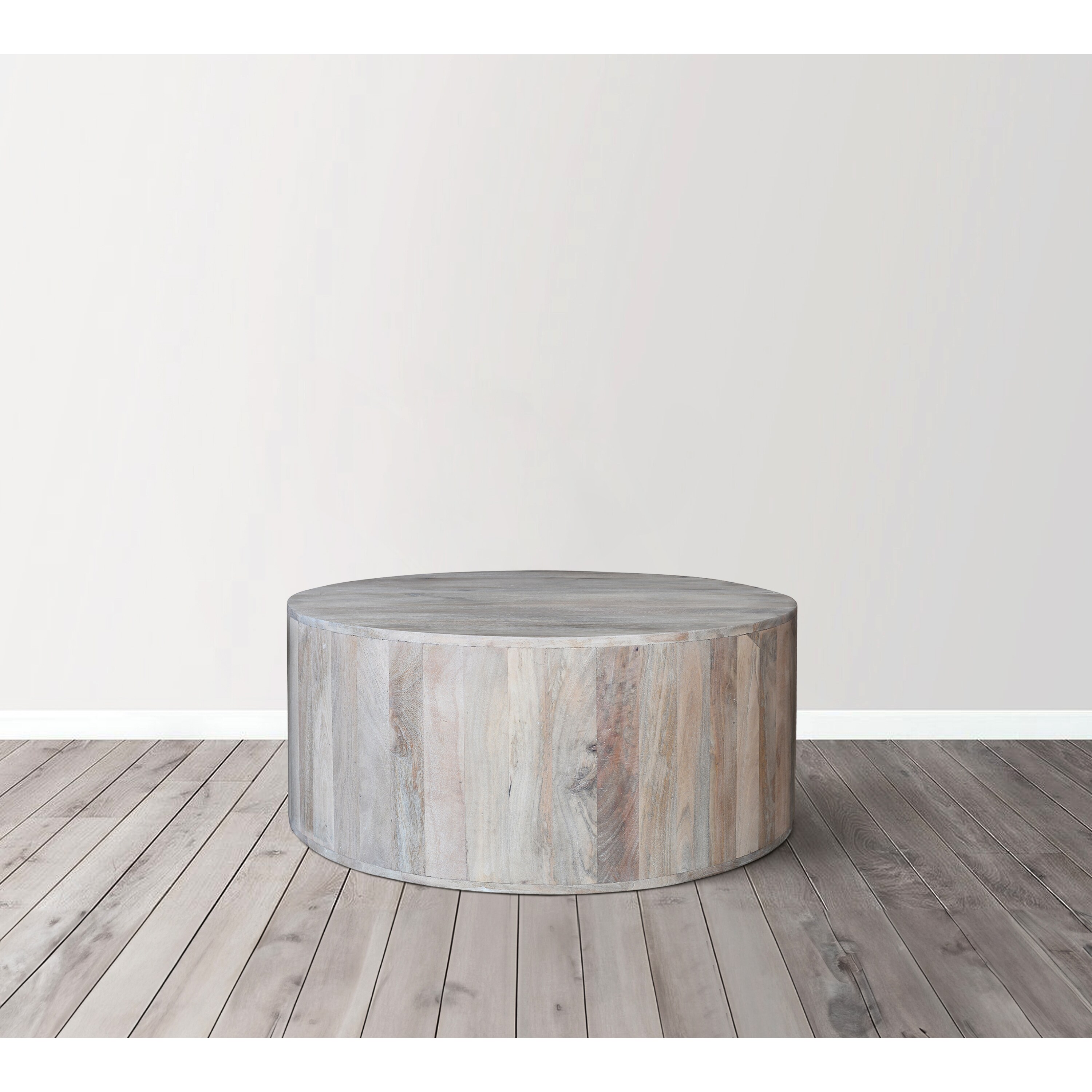 36" Round White Washed Mango Wood Lift-Top Coffee Table