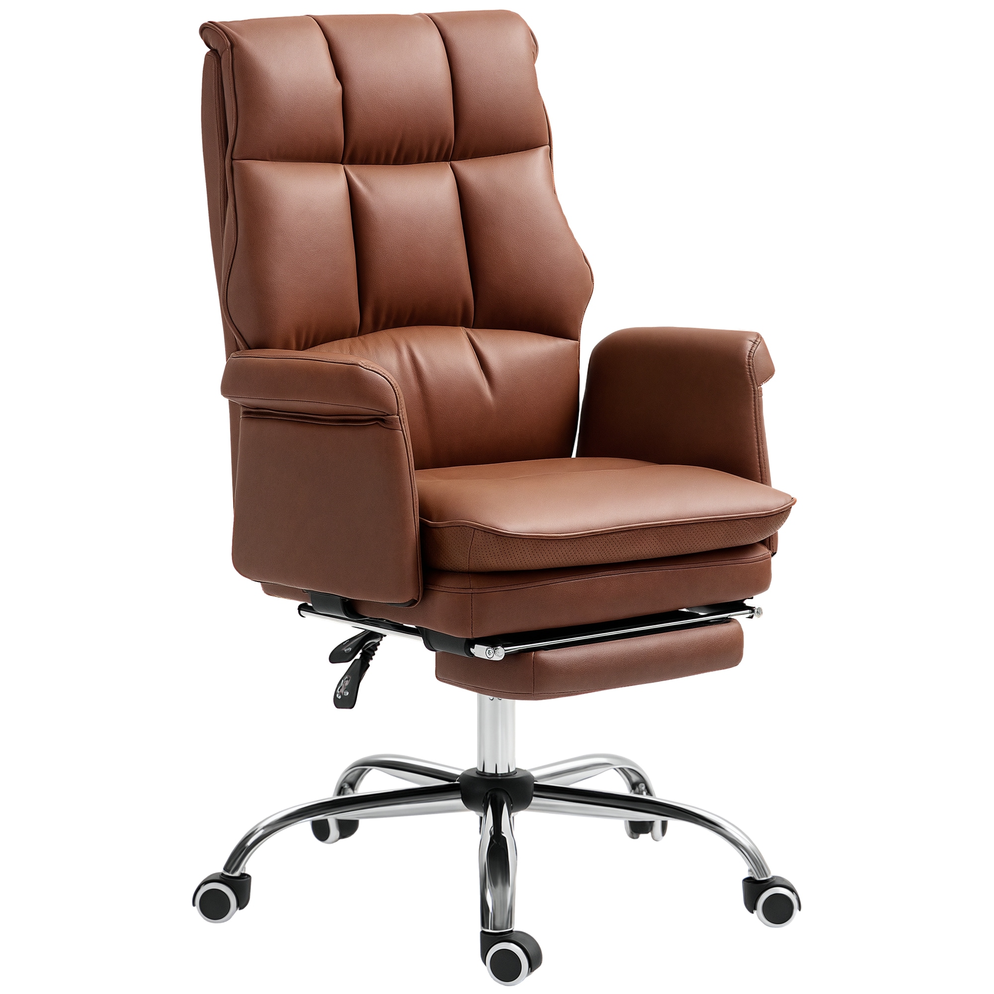 HomCom 921-754V00BN Executive Office Chair PU Leather Ergonomic Office Desk Chair with Footrest Reclining and Swivel Chair Brown