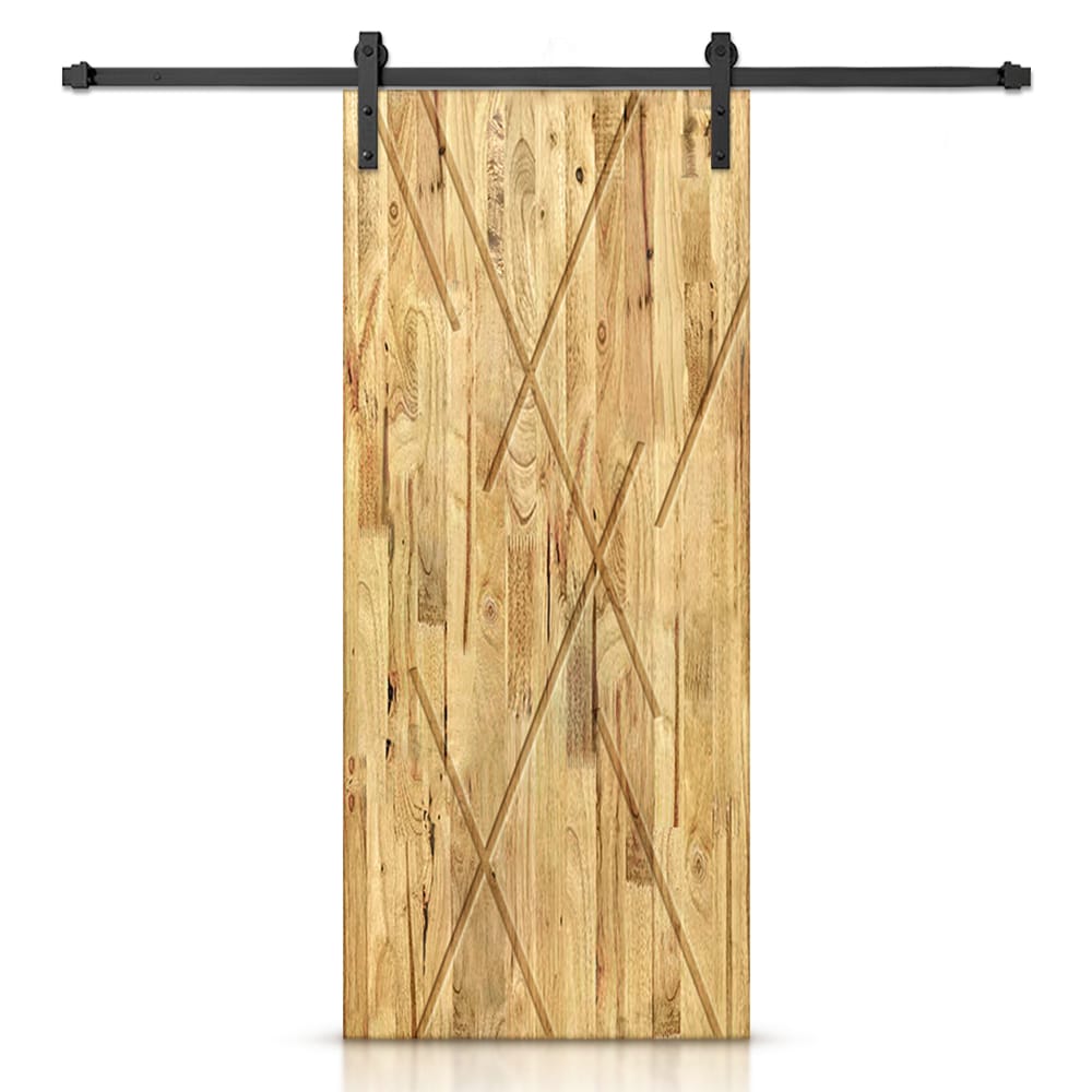 CALHOME 36-in x 96-in Weather Oak Pine Wood Hollow Core Barn Door ...