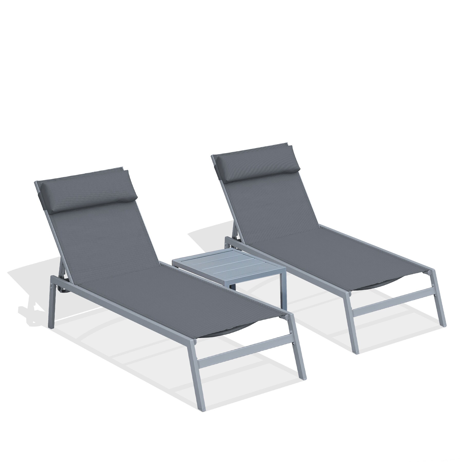 LIVIZA GIG-CC147705WH Set of 2 Gray Steel Frame Stationary Chaise Lounge Chair with Gray Solid Seat