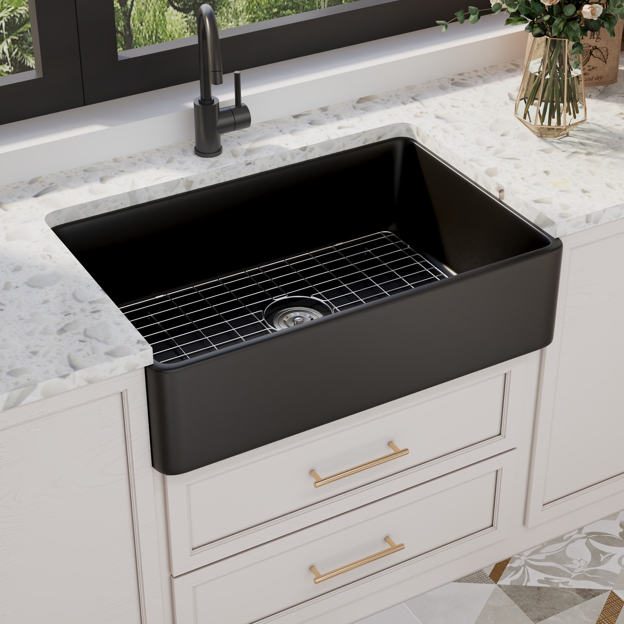 DeerValley DV-1K0082 Farmhouse apron front 33-in x 20-in Porcelain Single bowl Kitchen Sink