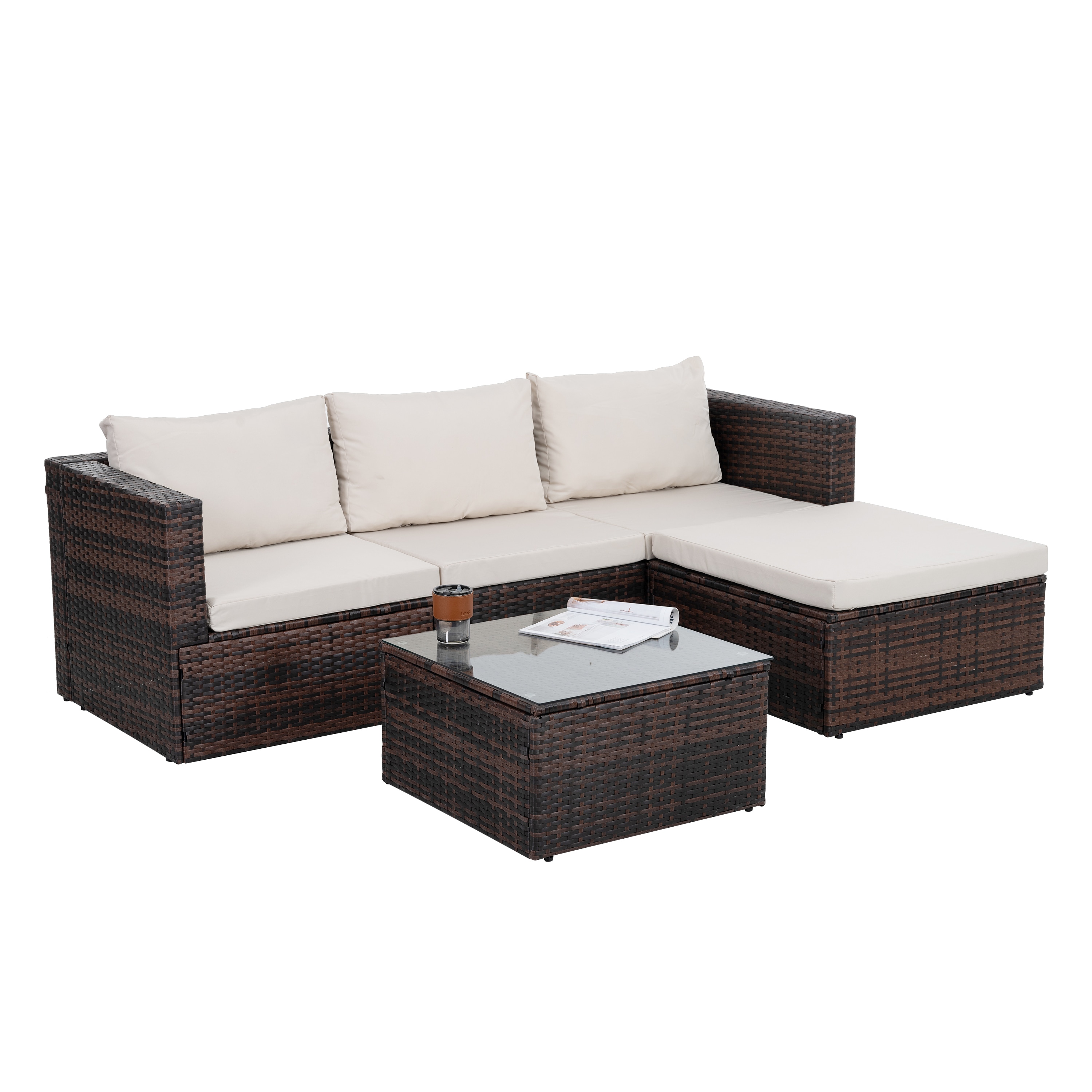 Damerin 4-Piece Wicker 2 Patio Sofa Conversation Set with Off-white ...