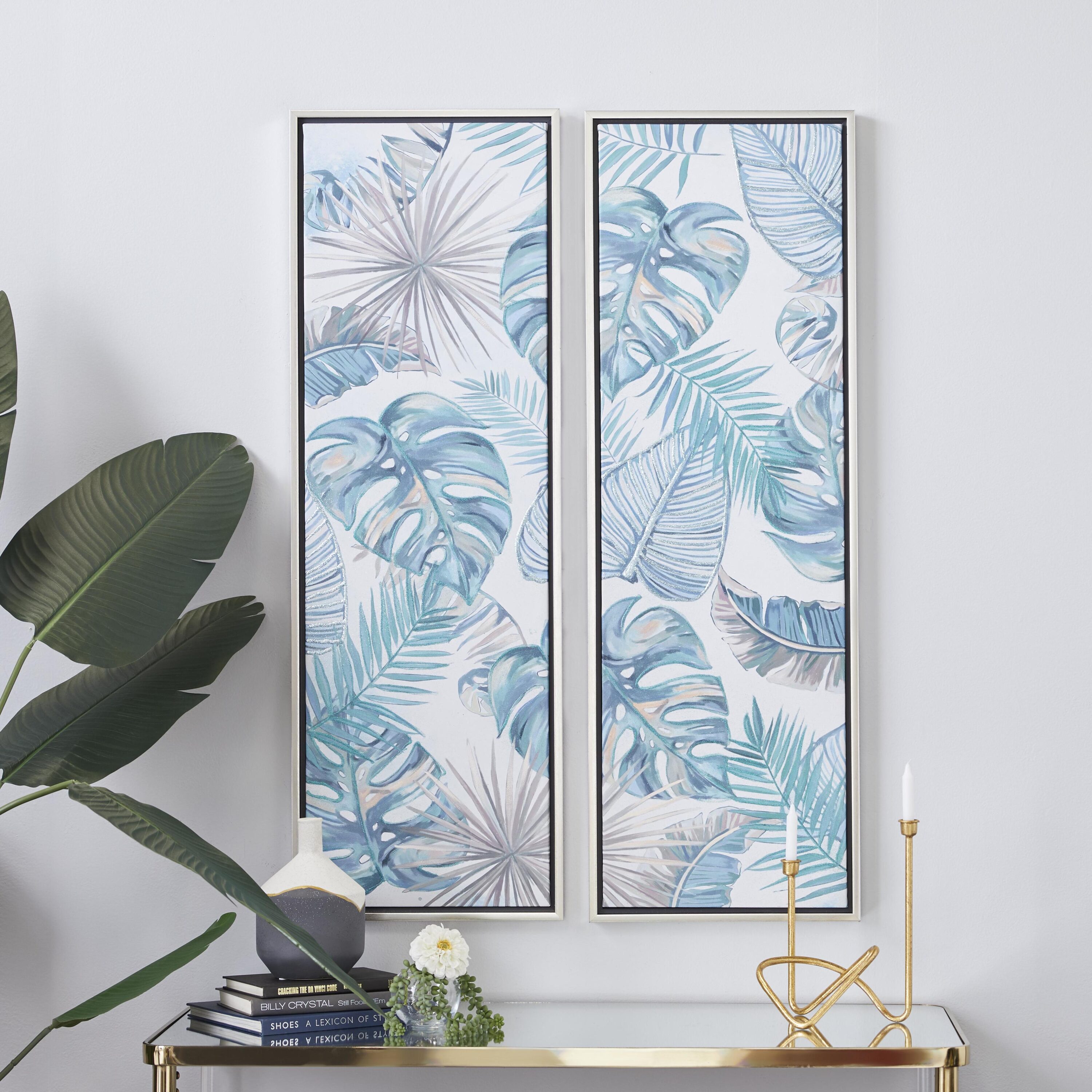Grayson Lane 87889 47 In. x 16 In. Coastal Style Wall Art Blue Canvas Silver Wood Framed 47.25-Inches H x 15.75-Inches W Coastal Canvas Painting