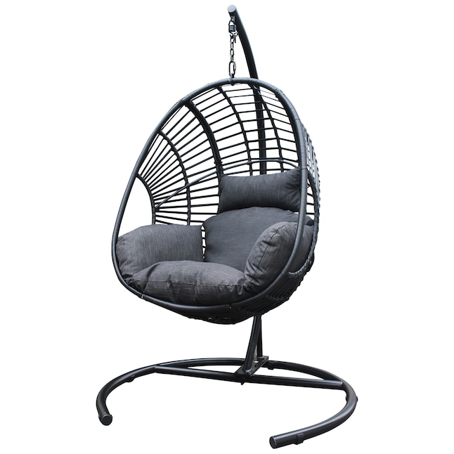 Clihome Patio Gray Wicker Swing Chair Outdoor With Cushions In The Chairs Department At Com - Hanging Patio Chair Cushion
