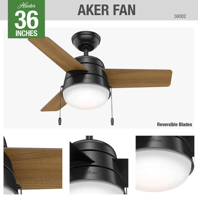 Hunter Aker 36 In Matte Black Led, Aker 36 In Led Indoor Fresh White Ceiling Fan