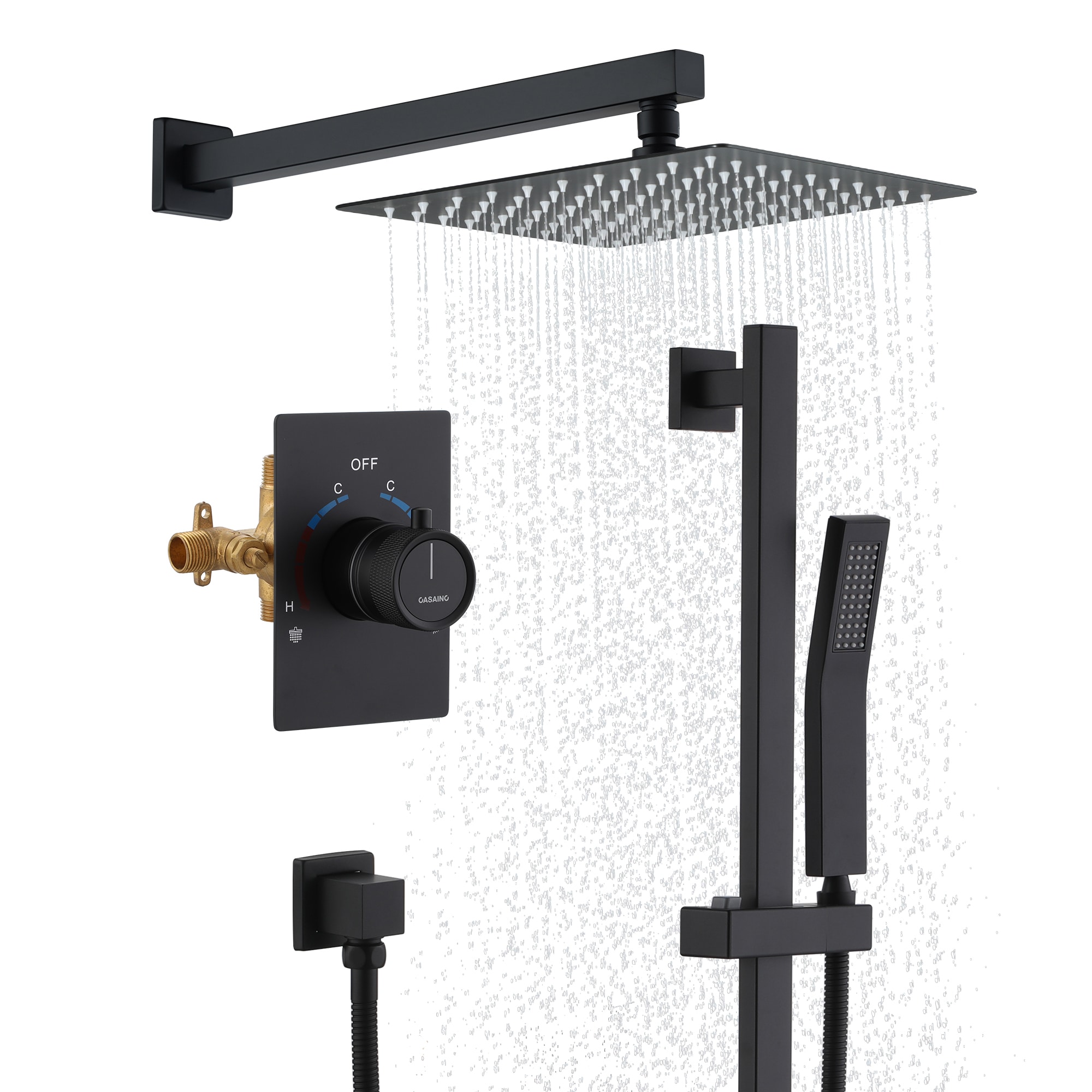 CASAINC Luxury Matte Black 10-in Waterfall Shower Faucet Bar System ...