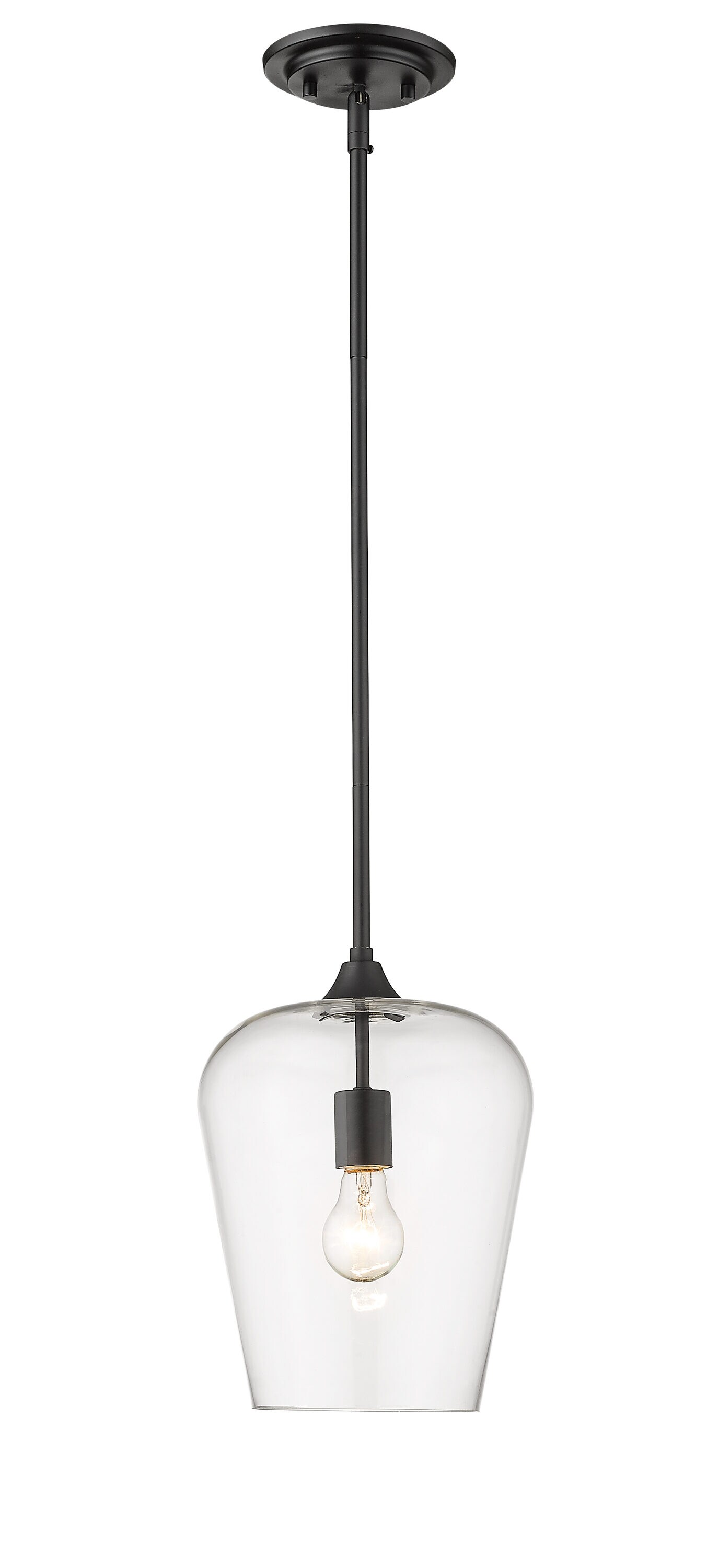 Sleek Matte Black 12'' Modern Single-Light Pendant with Clear Glass Shade
