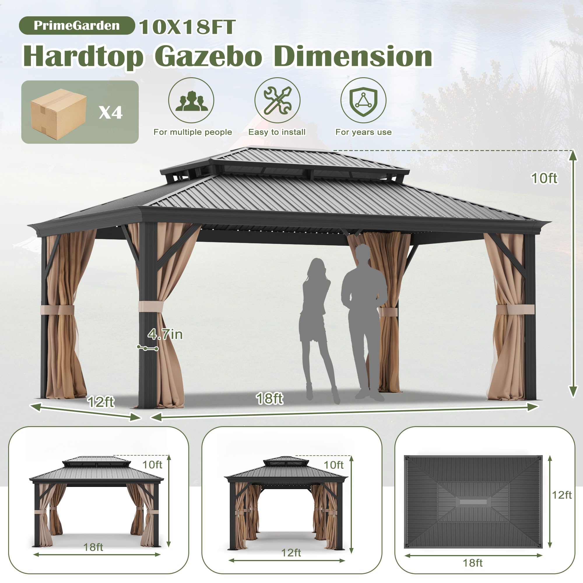 AURA OUTDOOR OAGB-1218 Wood-Resin-Gazebos - View #3