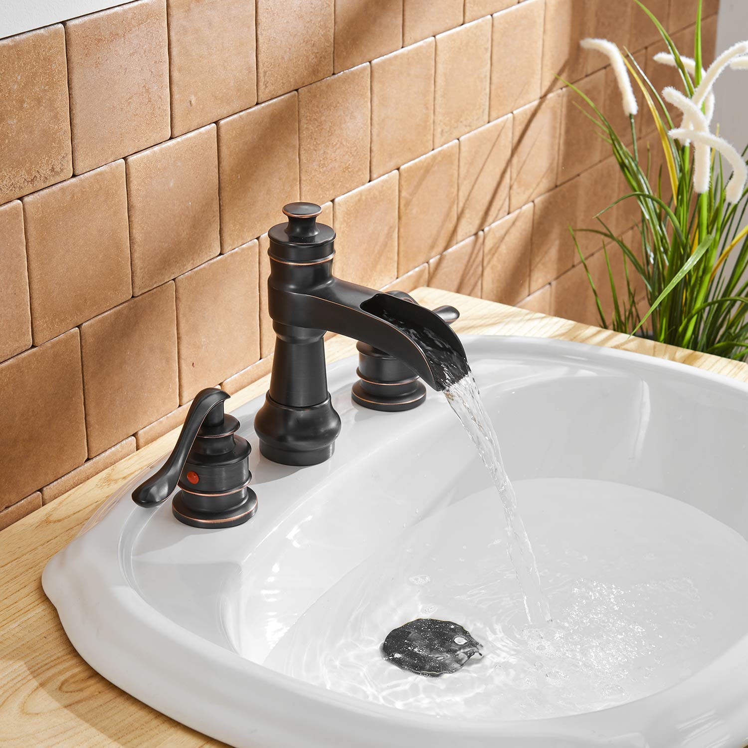 Oil-Rubbed Bronze 8-Inch Waterfall Widespread 2-Handle Bathroom Faucet