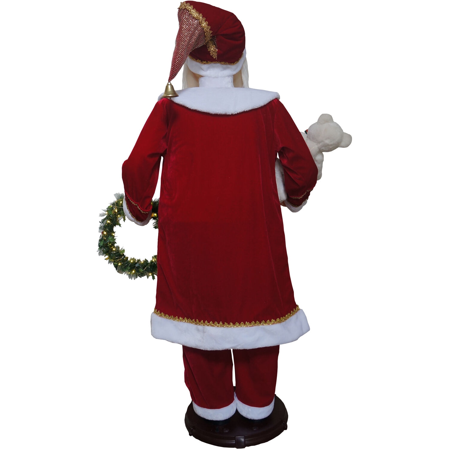 58" Red Velvet Dancing Santa with Bear and Wreath