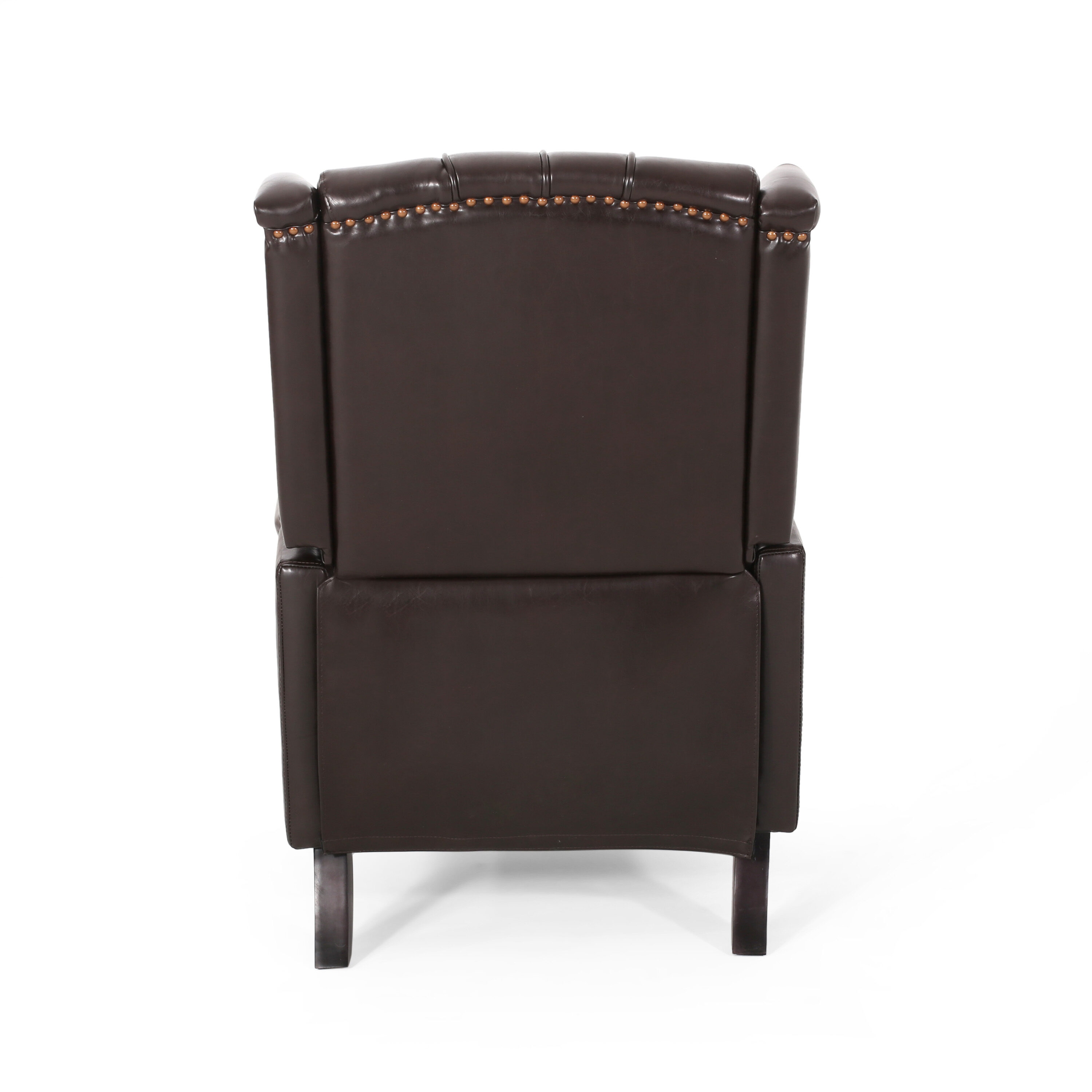 Brown Tufted Leather Wingback Recliner with Wood Legs