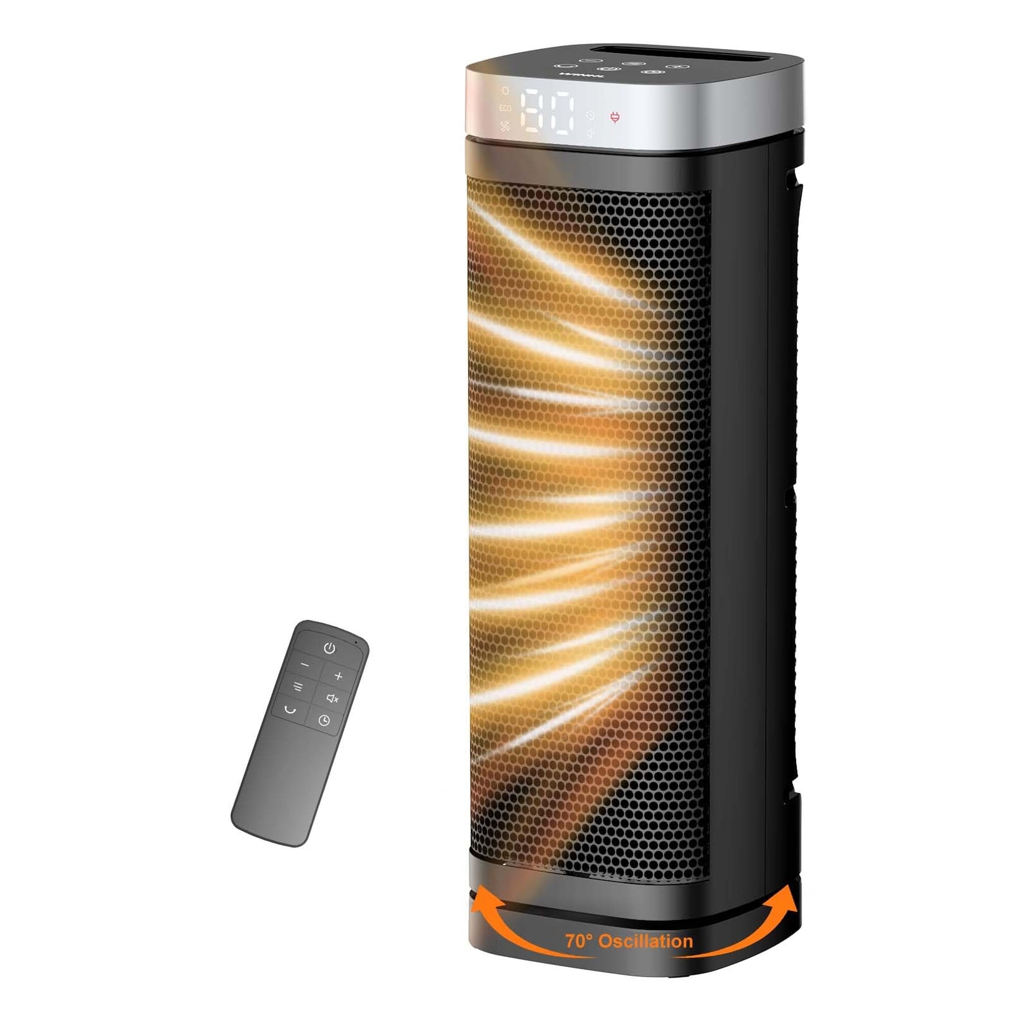 Numhew 1500W 3-Setting Black Tower Space Heater with Thermostat