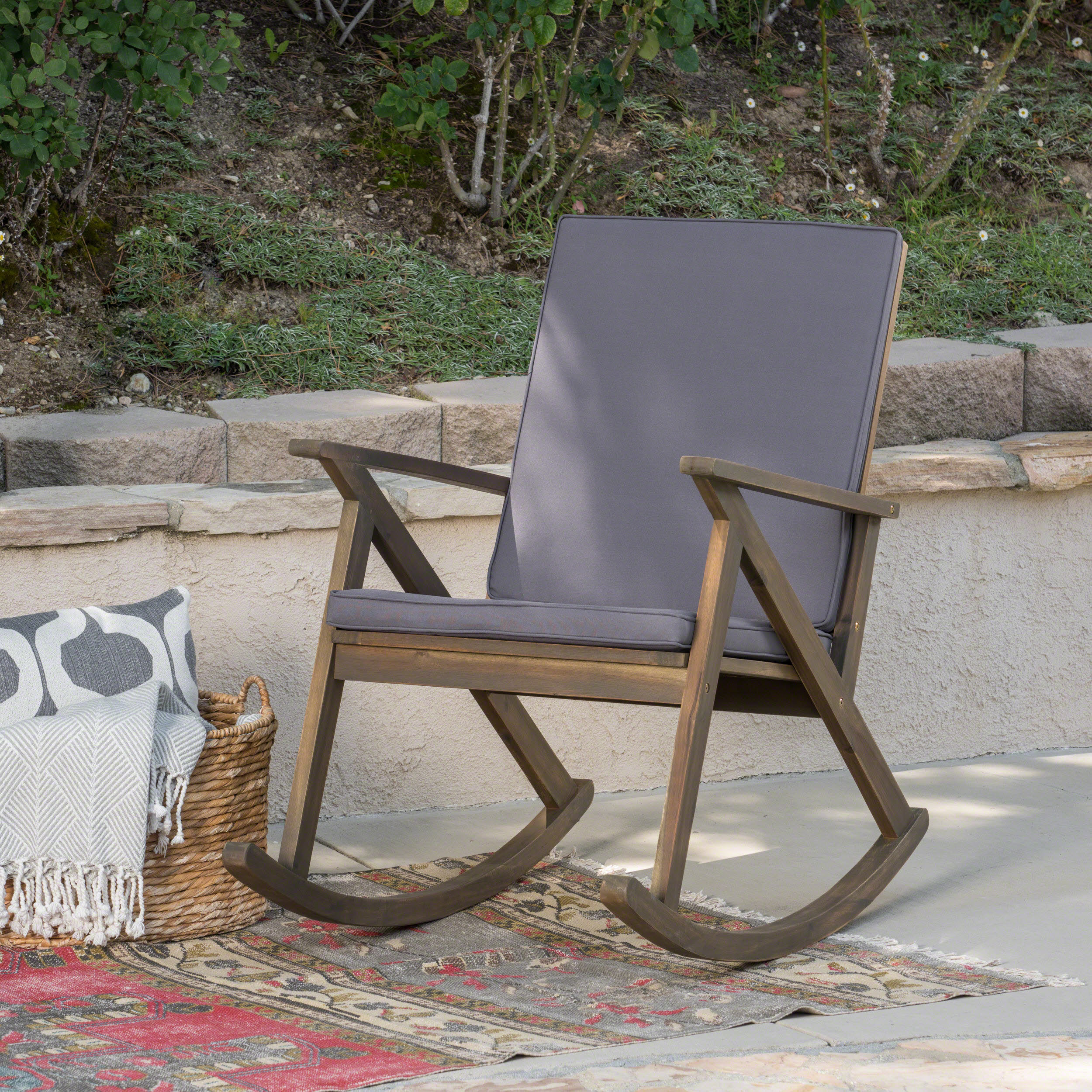 Moda Furnishings MD62436GGRY GIGI Gray Wood Frame Balcony Chair with Gray Cushioned Seat