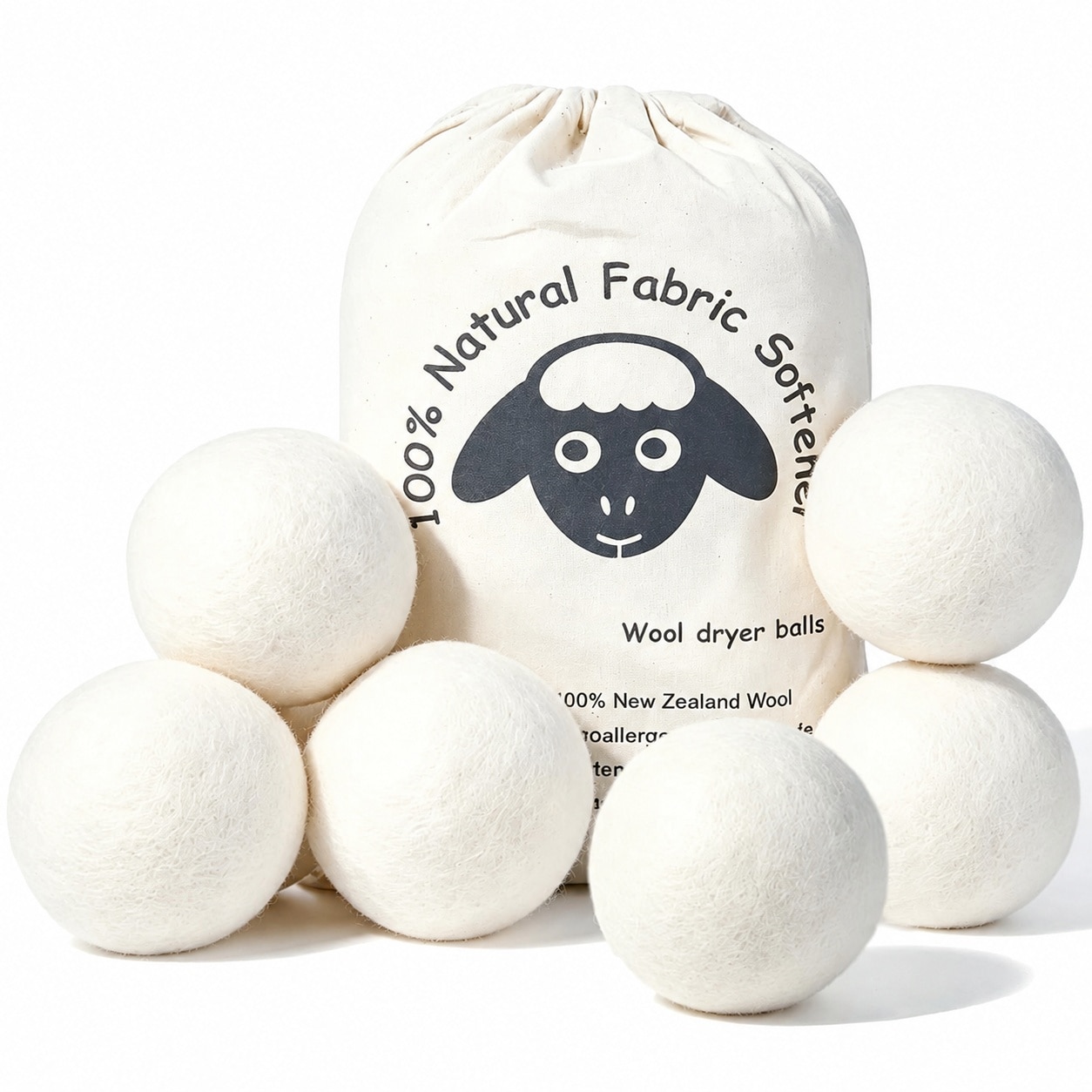 Phewnyzo  Wool Dryer Balls Organic XL 6 Pack 100 Percent New Zealand Wool Chemical Free Fabric Softener for 1000 Loads Baby Safe Hypoallergenic