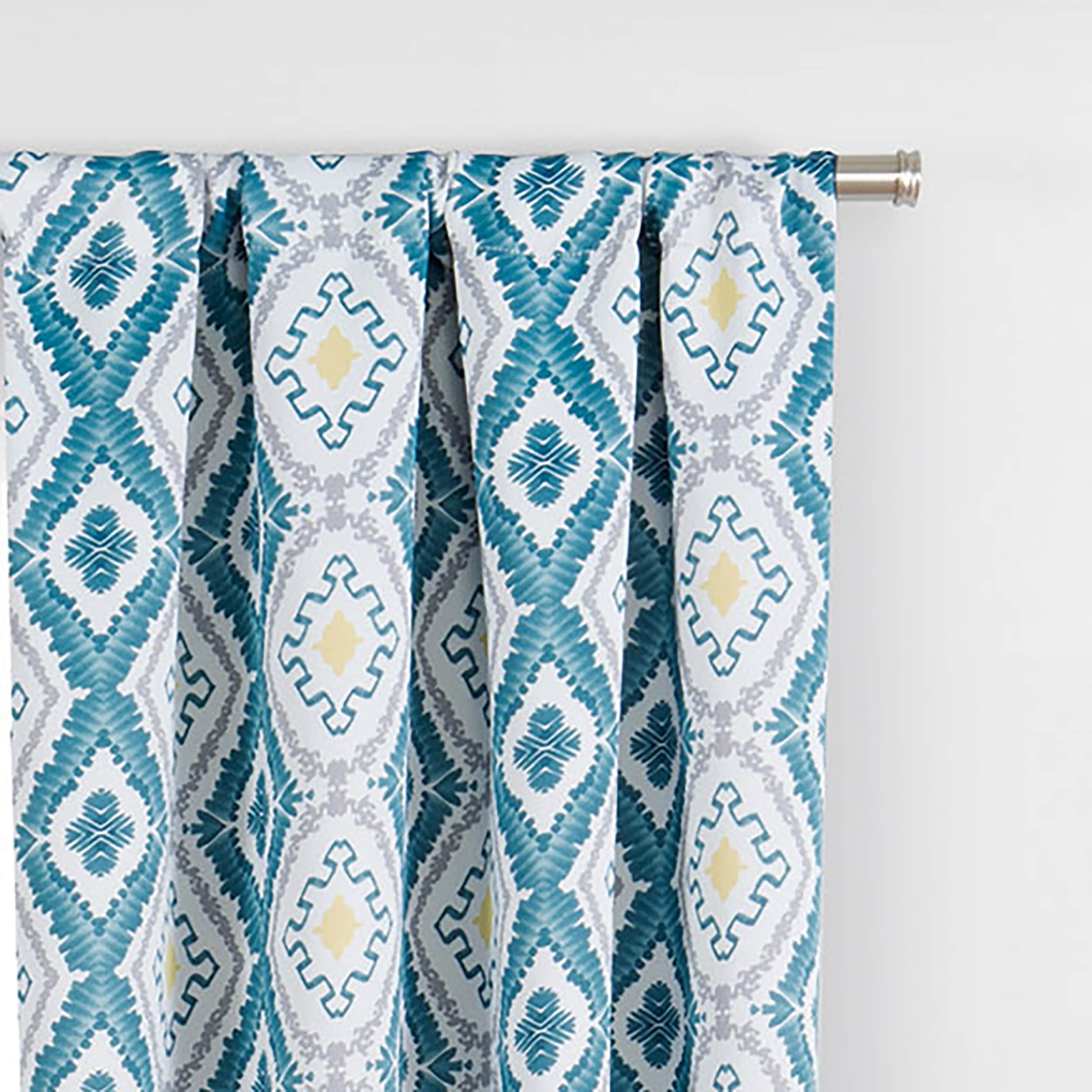 Teal Bohemian Ikat Blackout Polyester Rod Pocket Curtains