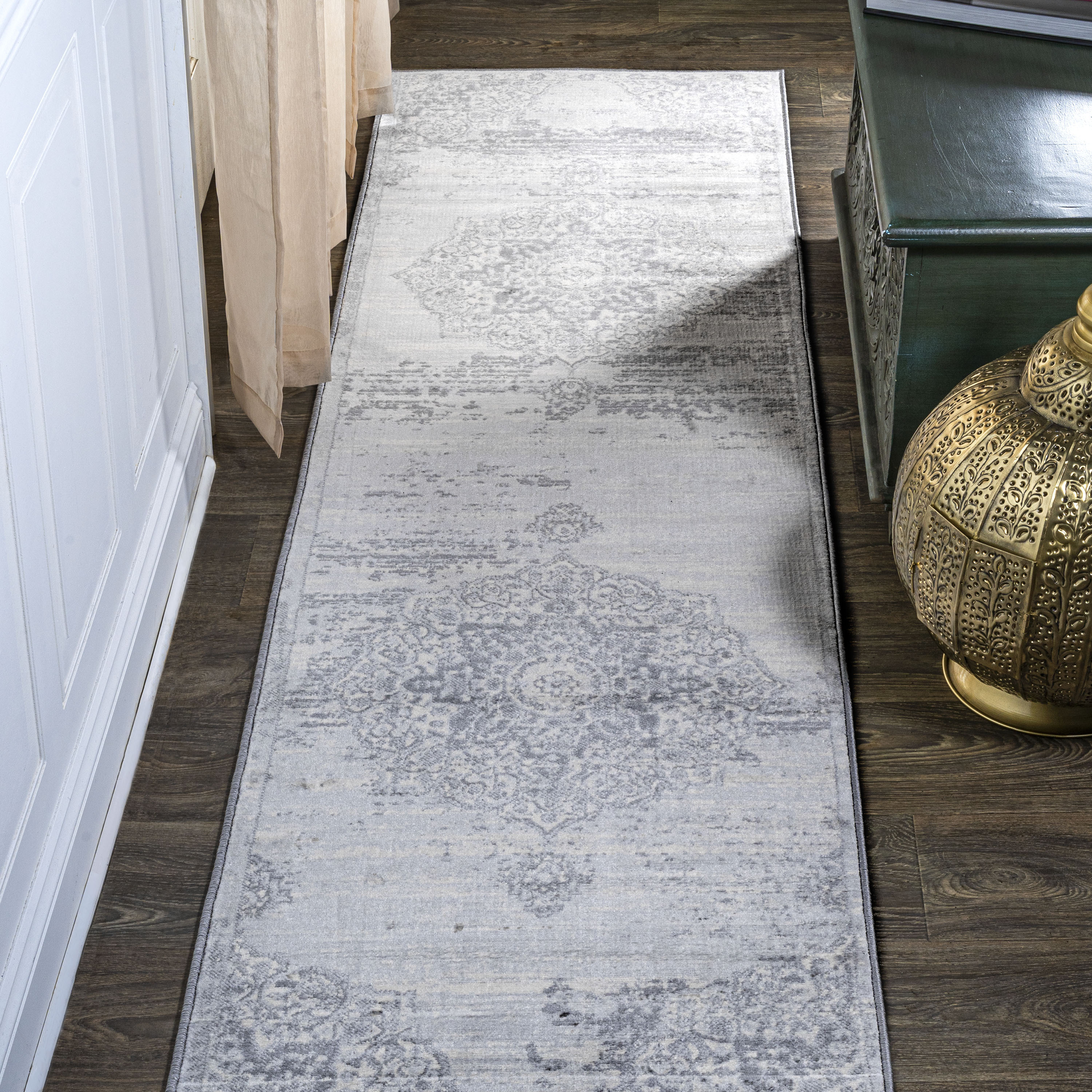 JONATHAN  Y MDP103B-28 MODERN PERSIAN Vintage Moroccan 2 x 8 (ft) Loomed Polypropylene Light Gray Rectangular Indoor Medallion Persian Runner rug