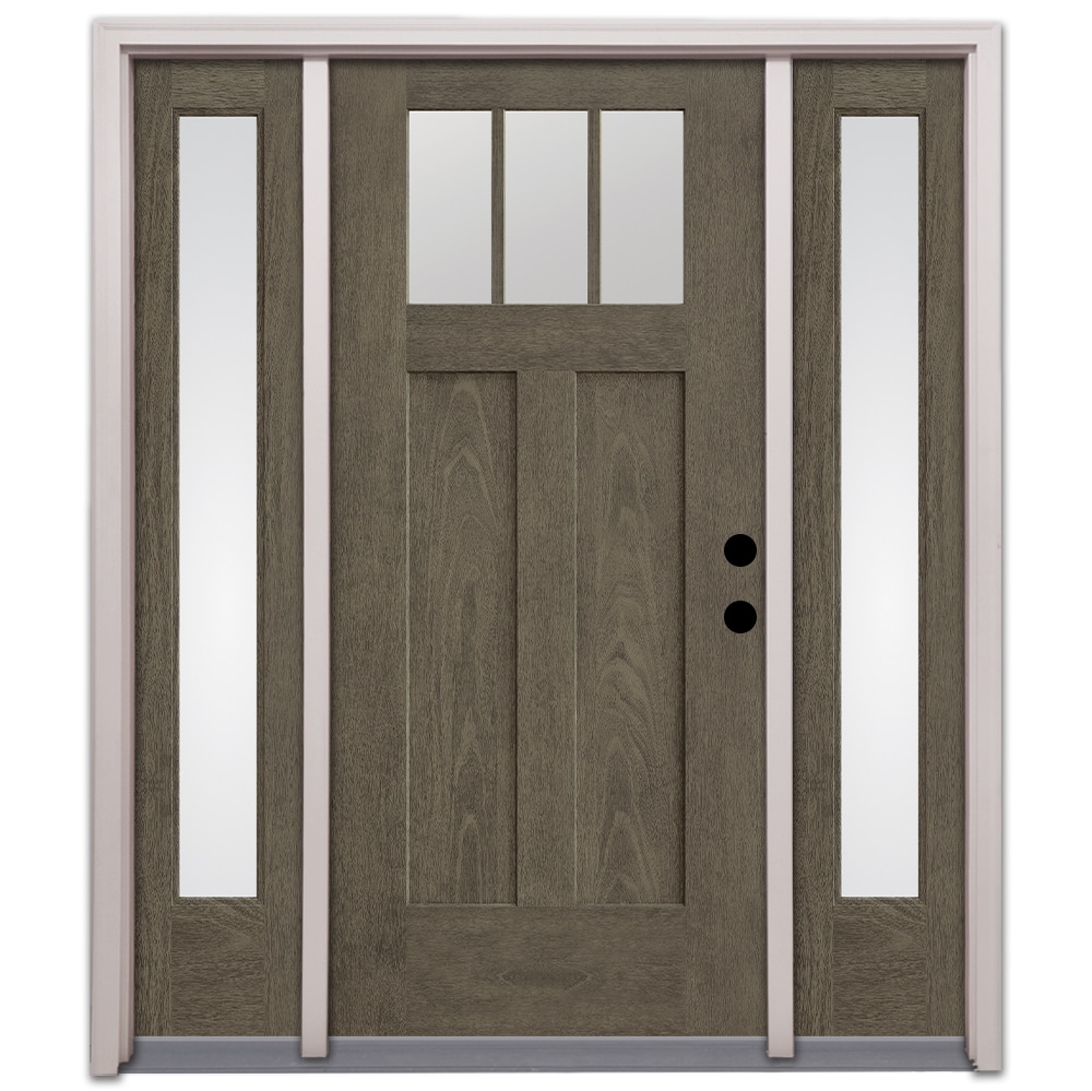 Therma-Tru TT650994SOS Entry Door 64-in x 80-in x 4-9/16-in Fiberglass Craftsman Left-hand inswing Gray Ash Stained Prehung Front Door with Sidelights with Brickmould Insulating core