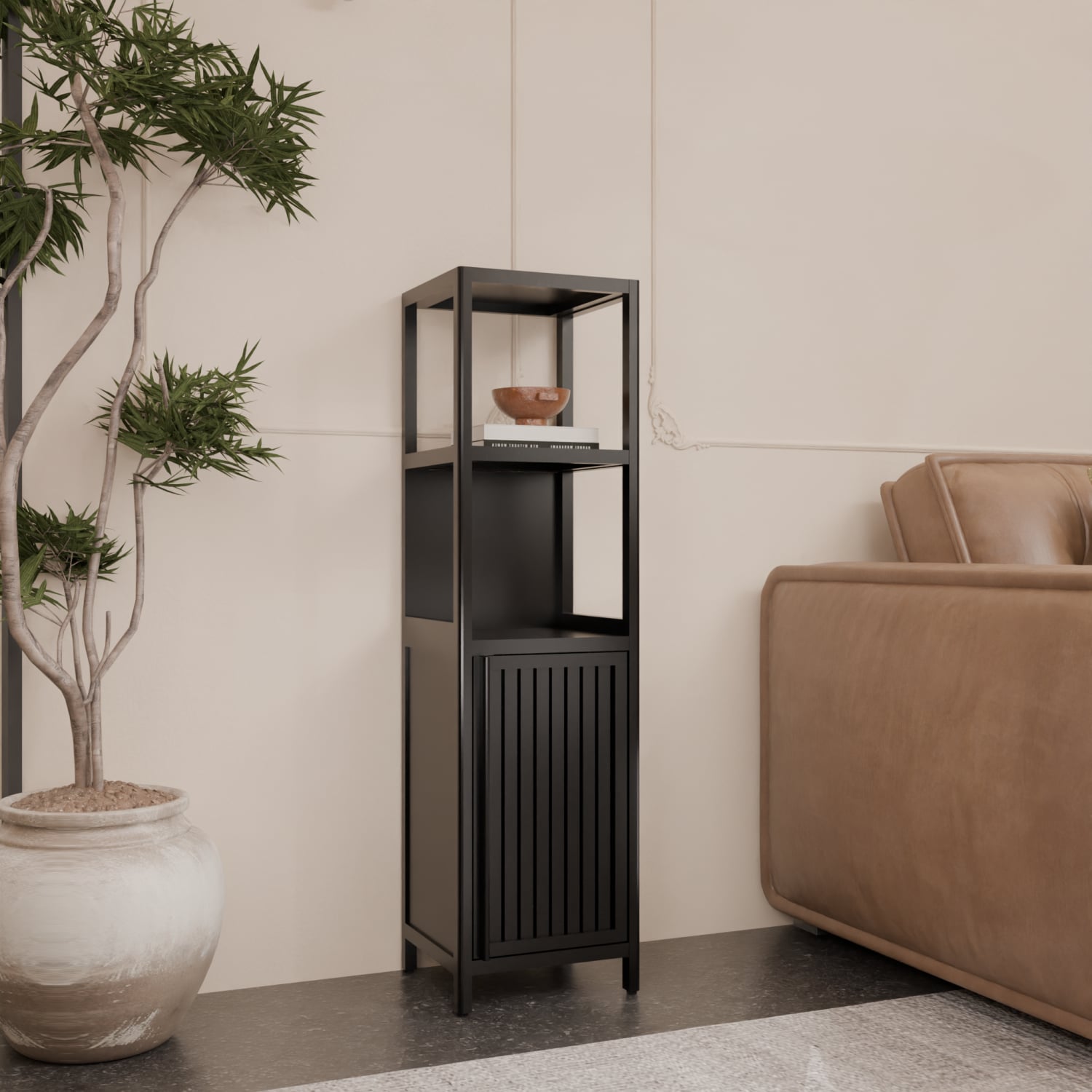 Streamdale Furniture Streamdale Black Linen Tower Bamboo Cabinet (52ft)
