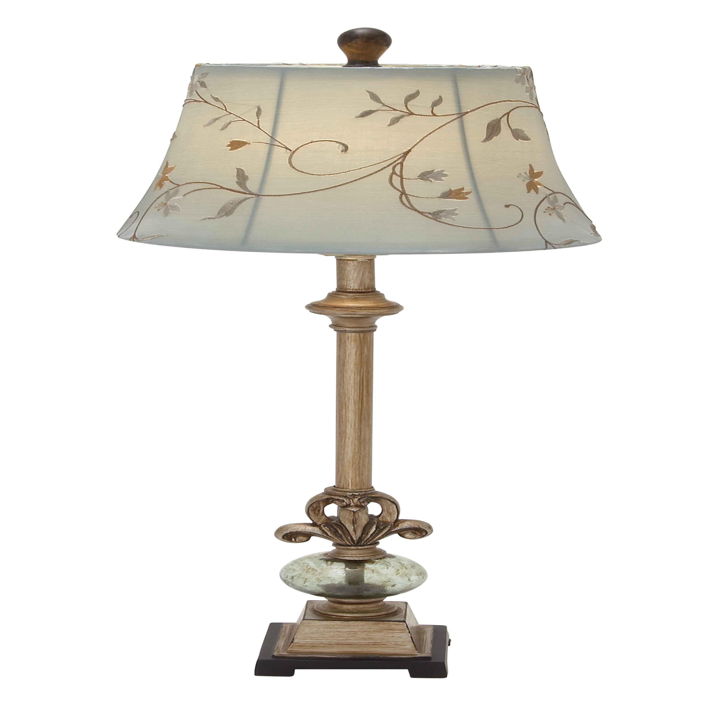 Antique Brass Buffet Lamp with Blue Floral Bell Shade