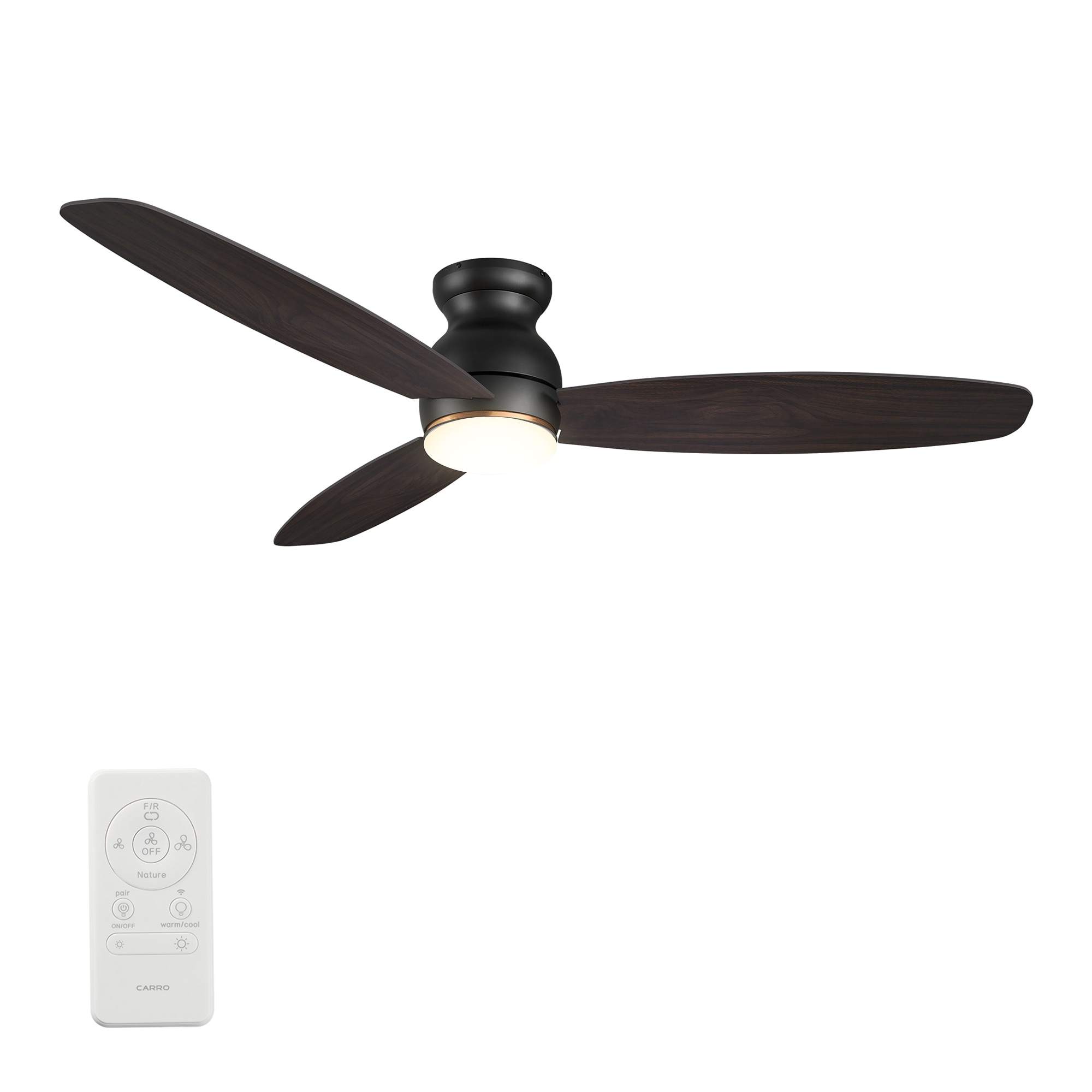 CARRO USA Trendsetter 60-in Black with Dark Walnut Blades Indoor/Outdoor Flush Mount Smart Ceiling Fan with Light and Remote (3-Blade) LS603Q-L12-B5-1 Sansujyuku sansujyuku.com