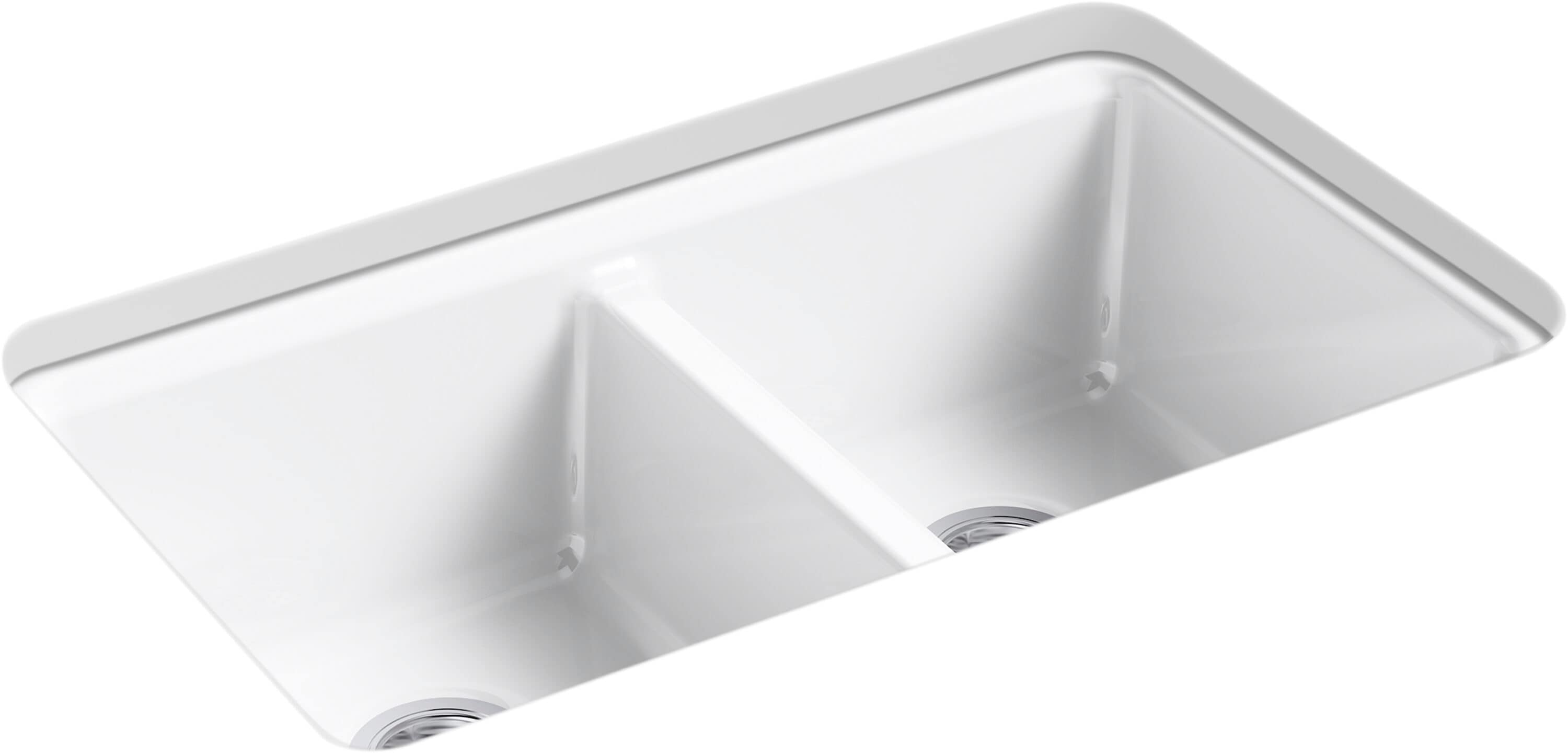 KOHLER 8679-5UA3-0 Riverby Undermount 33-in x 22-in Cast iron Double equal bowl 5-Hole Workstation Kitchen Sink