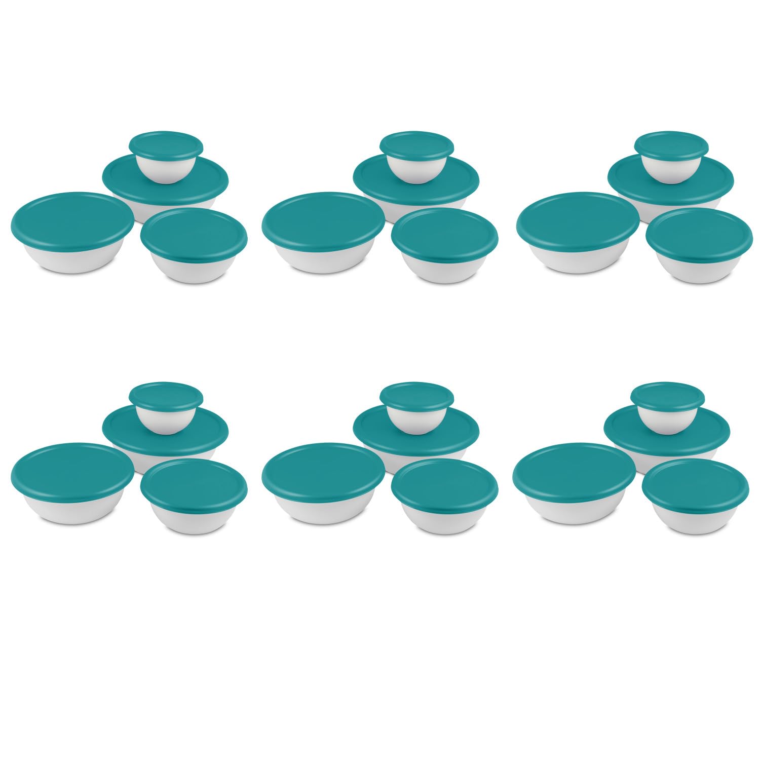 Sterilite DFP-AC-617201QTY-6 8-Piece Plastic Bowl Set with Lids - Versatile Food Storage Solution in White and Teal