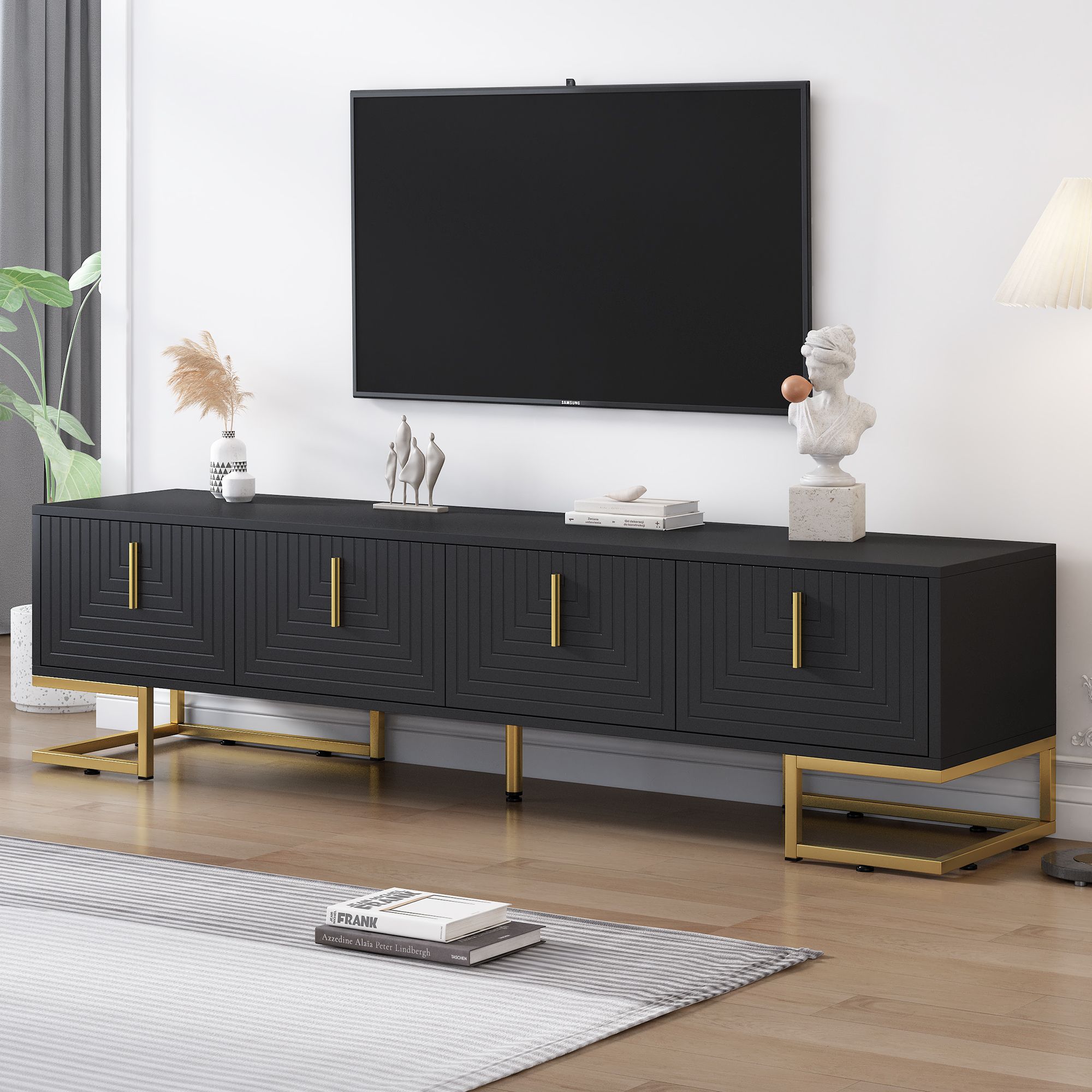 Yiekholo Modern/Contemporary Black Tv Cabinet (Accommodates TVs up to 80-in)