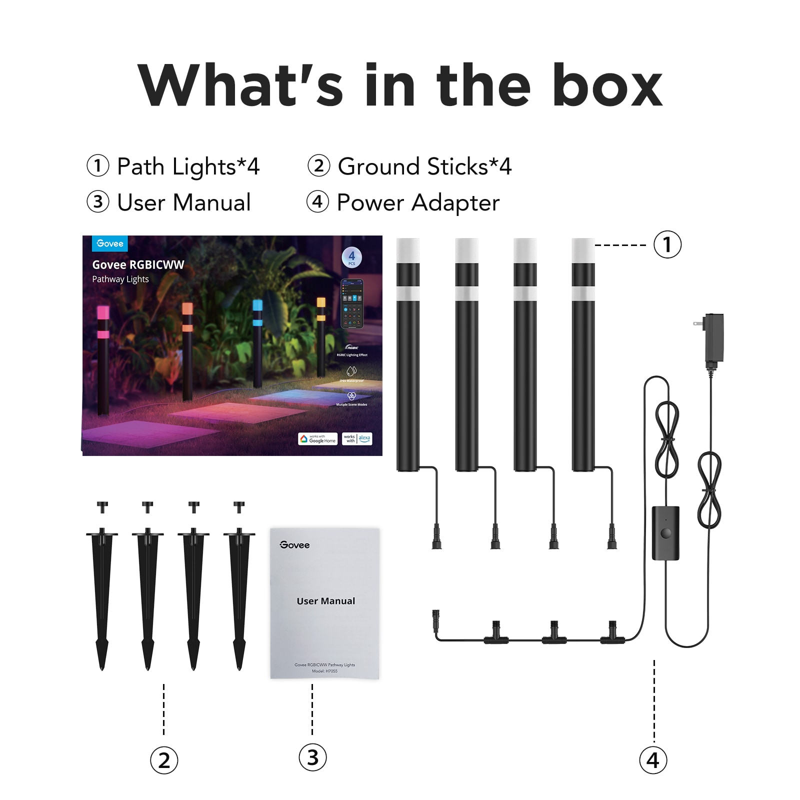 Govee RGBICWW Multicolor LED Pathway Lights, 4 Pack