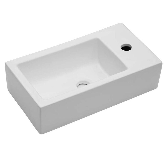 Lordear Porcelain Vanity Sink White Ceramic Wall Mount Rectangular Bathroom 18 In X 10 The Sinks Department At Com - Is A Ceramic Bathroom Sink Good