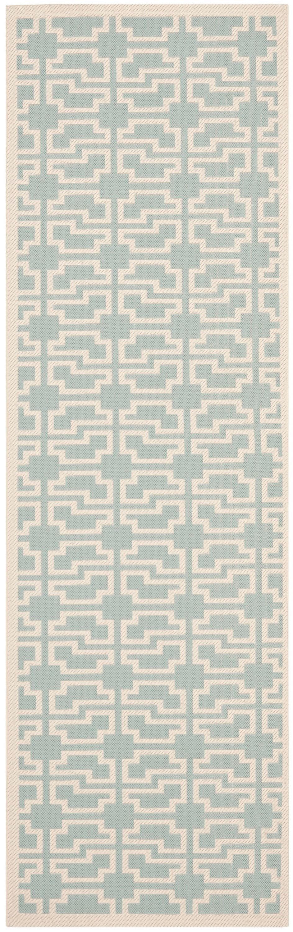 Safavieh CY6015-223-38 Courtyard Bandon 3 x 8 (ft) Loomed Polypropylene Aqua/Beige Rectangular Indoor/Outdoor Geometric Coastal Runner rug