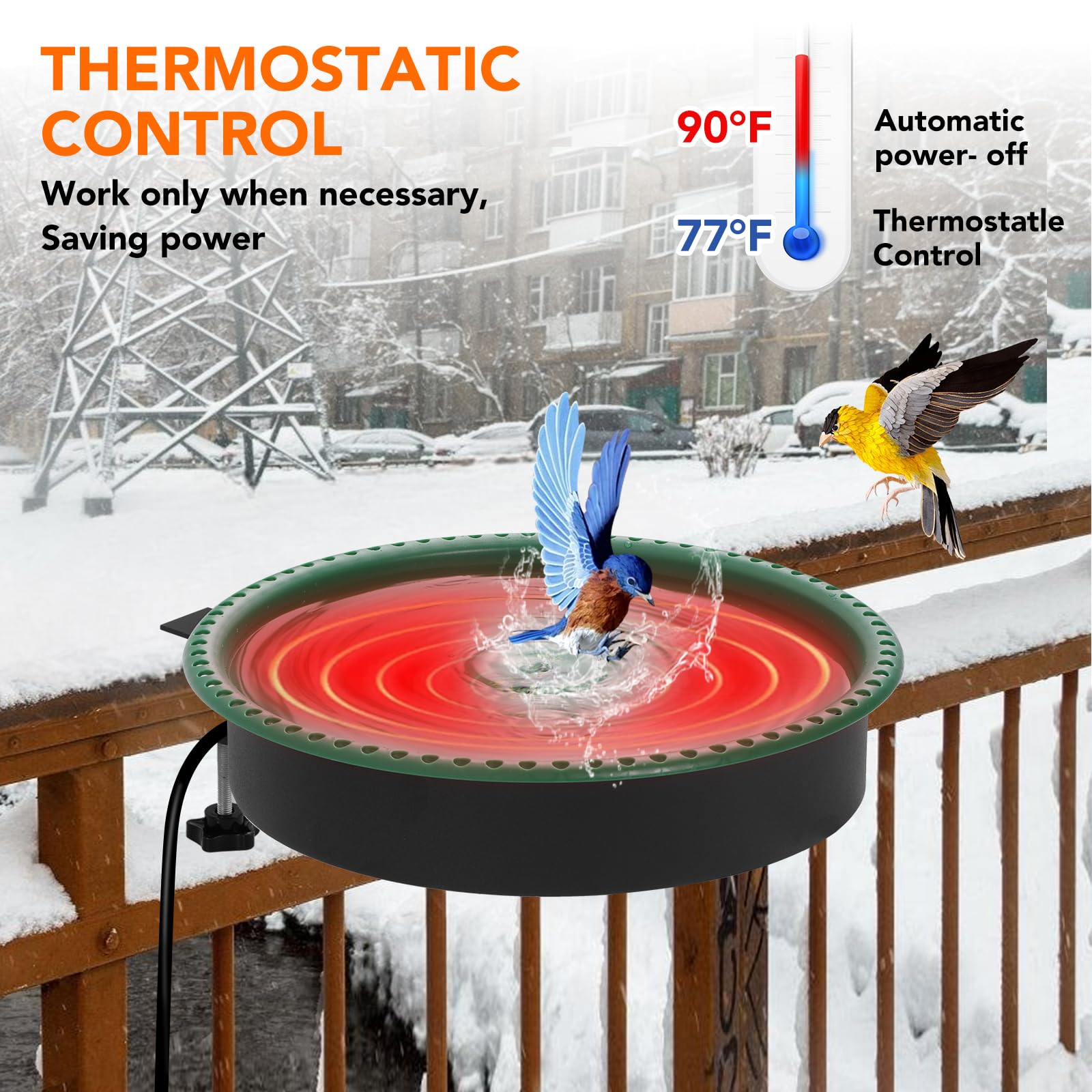 Aoibox 1 Piece 2 in 1 Heated Bird Bath 100W Thermostatic Outdoor ...