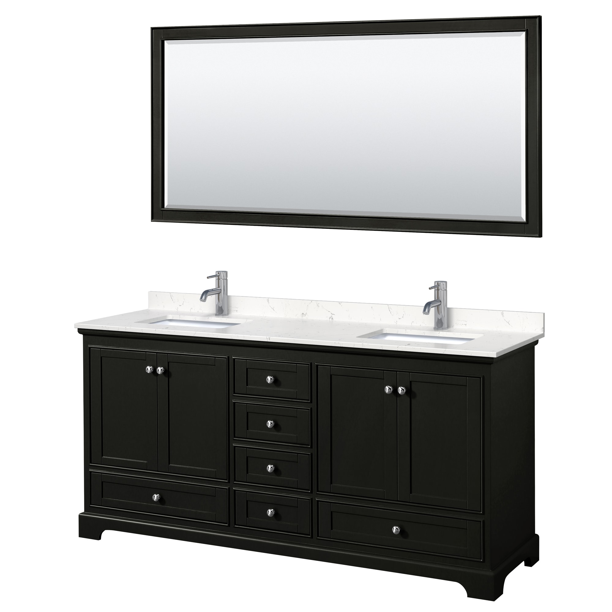 Wyndham Collection WCS202072DDEC2UNSM70 Deborah 72-in Dark Espresso with Polished Chrome Trim Undermount Double sink Bathroom Vanity with Carrara Cultured Marble Cultured marble Top (Mirror Included)