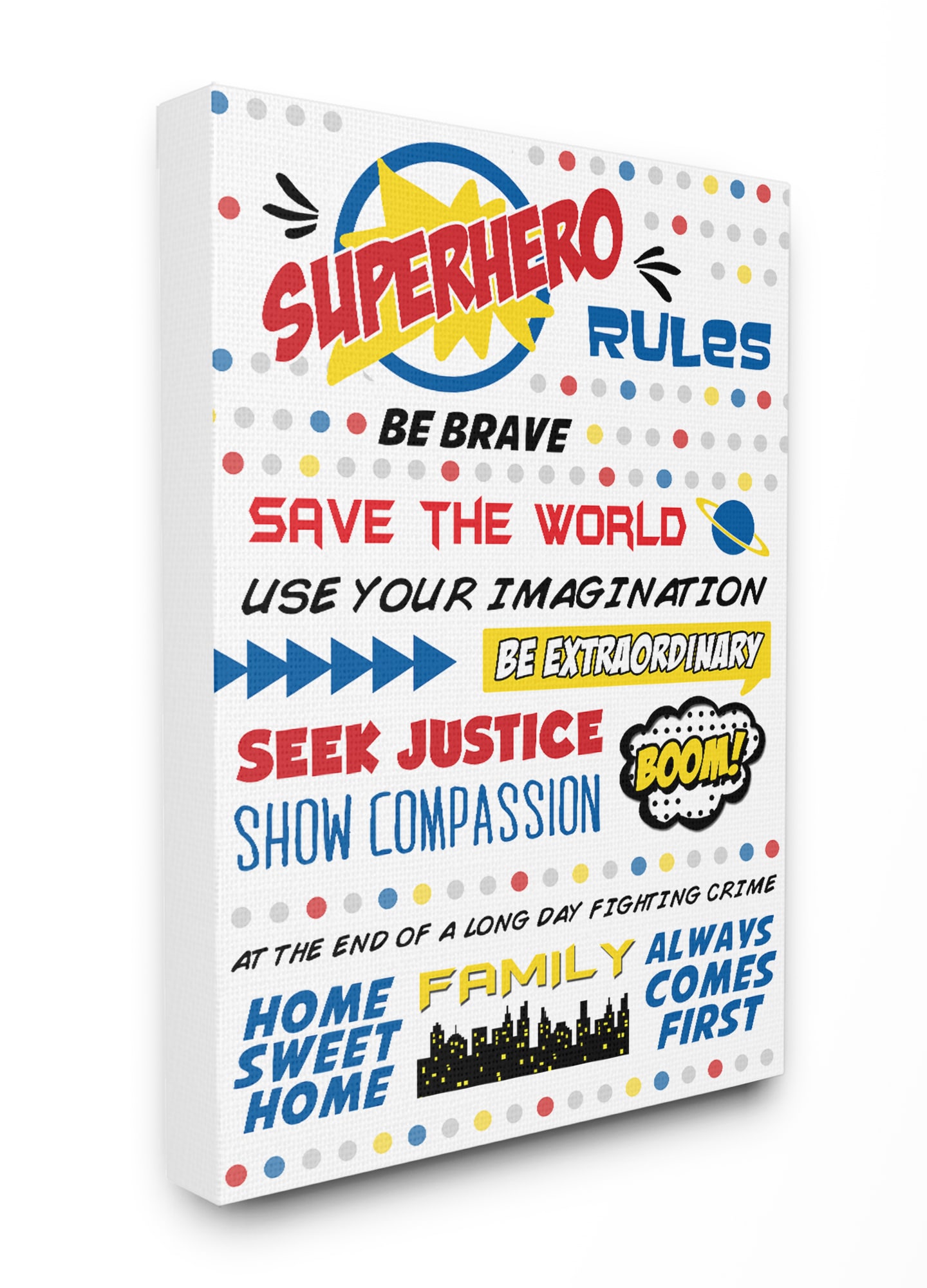 Stupell Industries BRP-2216-CN-24X30 Comic Book Dots Super Hero Rules Typography Anna Quach 30-in H x 24-in W Print on Canvas