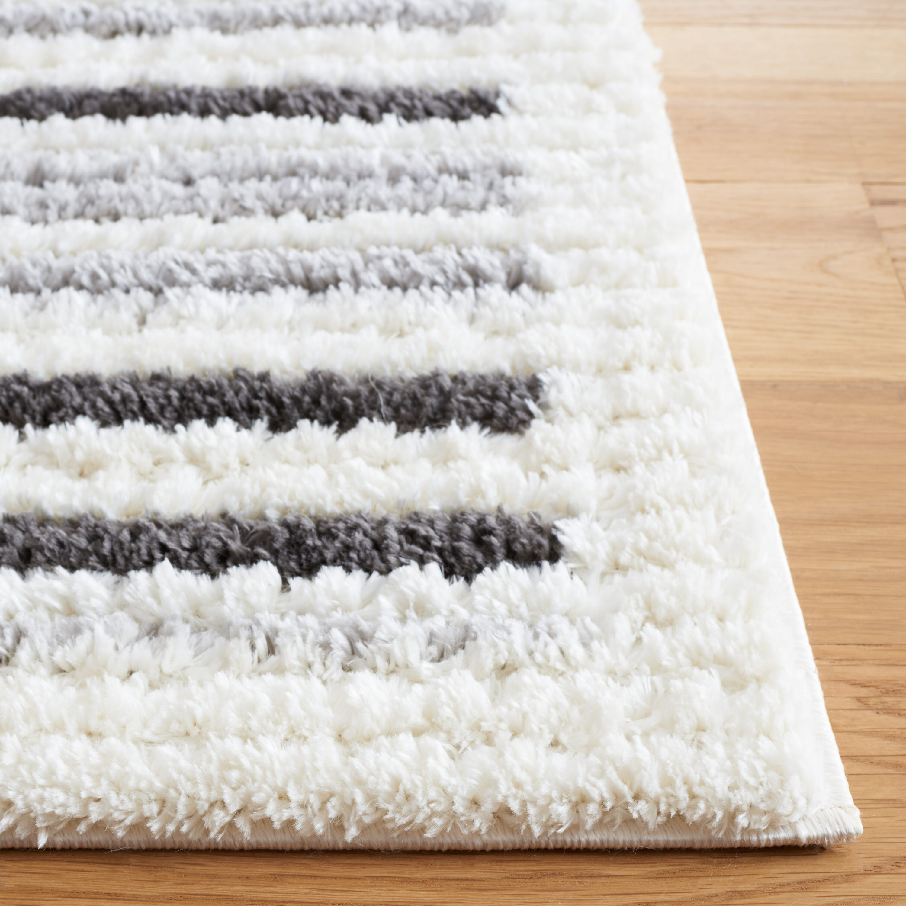 Ivory and Gray Hand-Knotted Synthetic Rectangular Rug