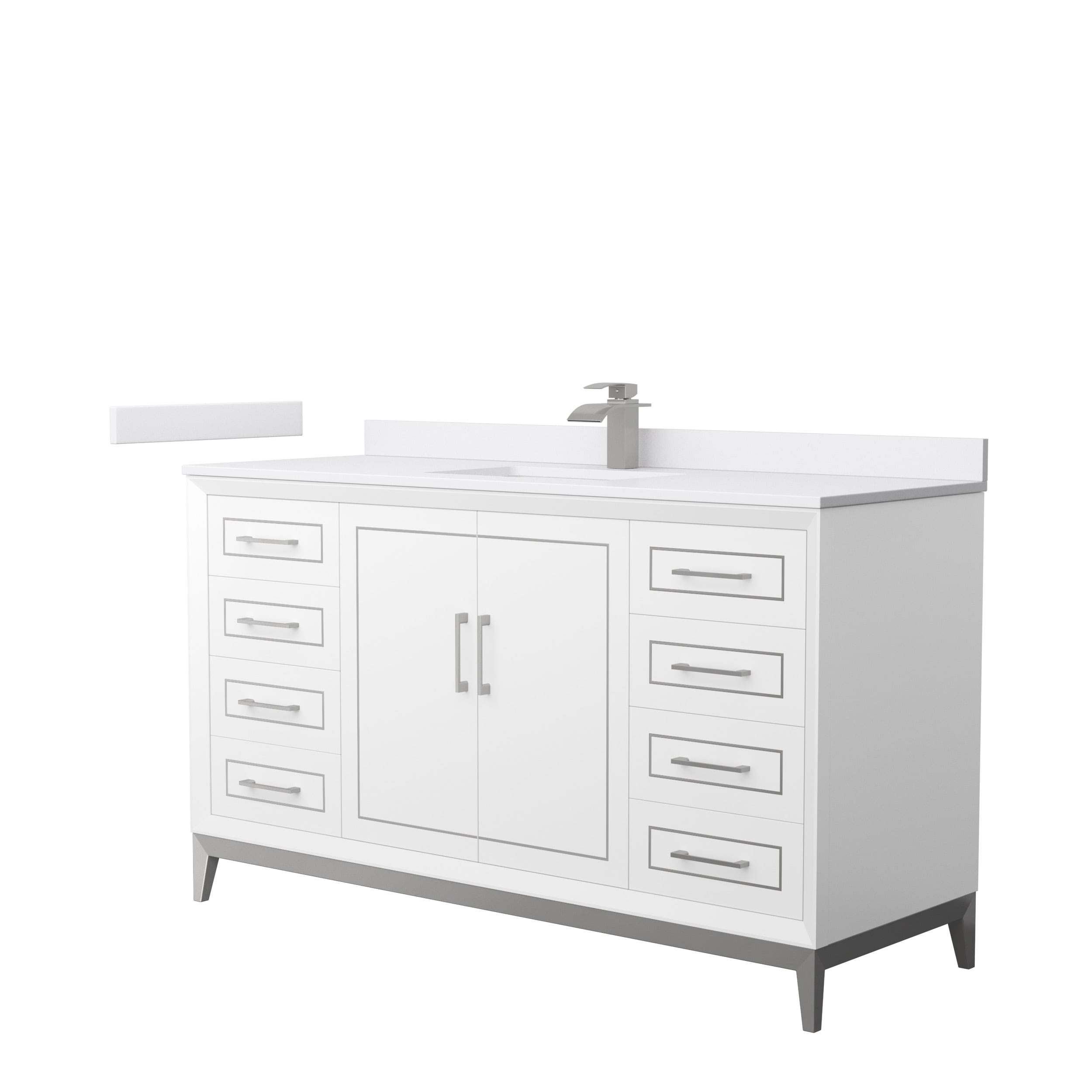 Wyndham Collection WCH515160SWHWCUNSMXX Marlena 60-in White with Brushed Nickel Trim Undermount Single sink Bathroom Vanity with White cultured marble Cultured marble Top